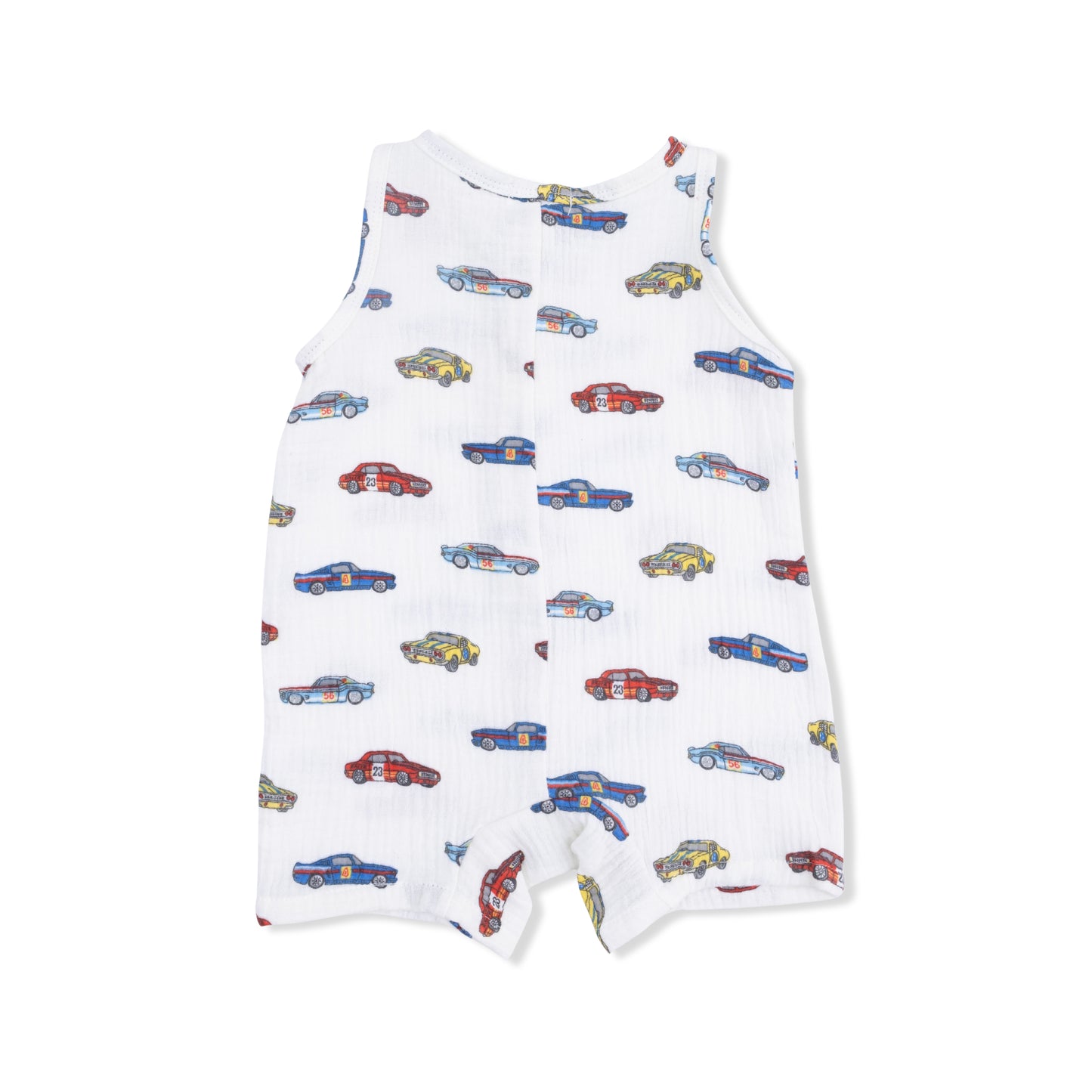 Race Cars - Sleeveless Shortie Romper-Angel Dear
