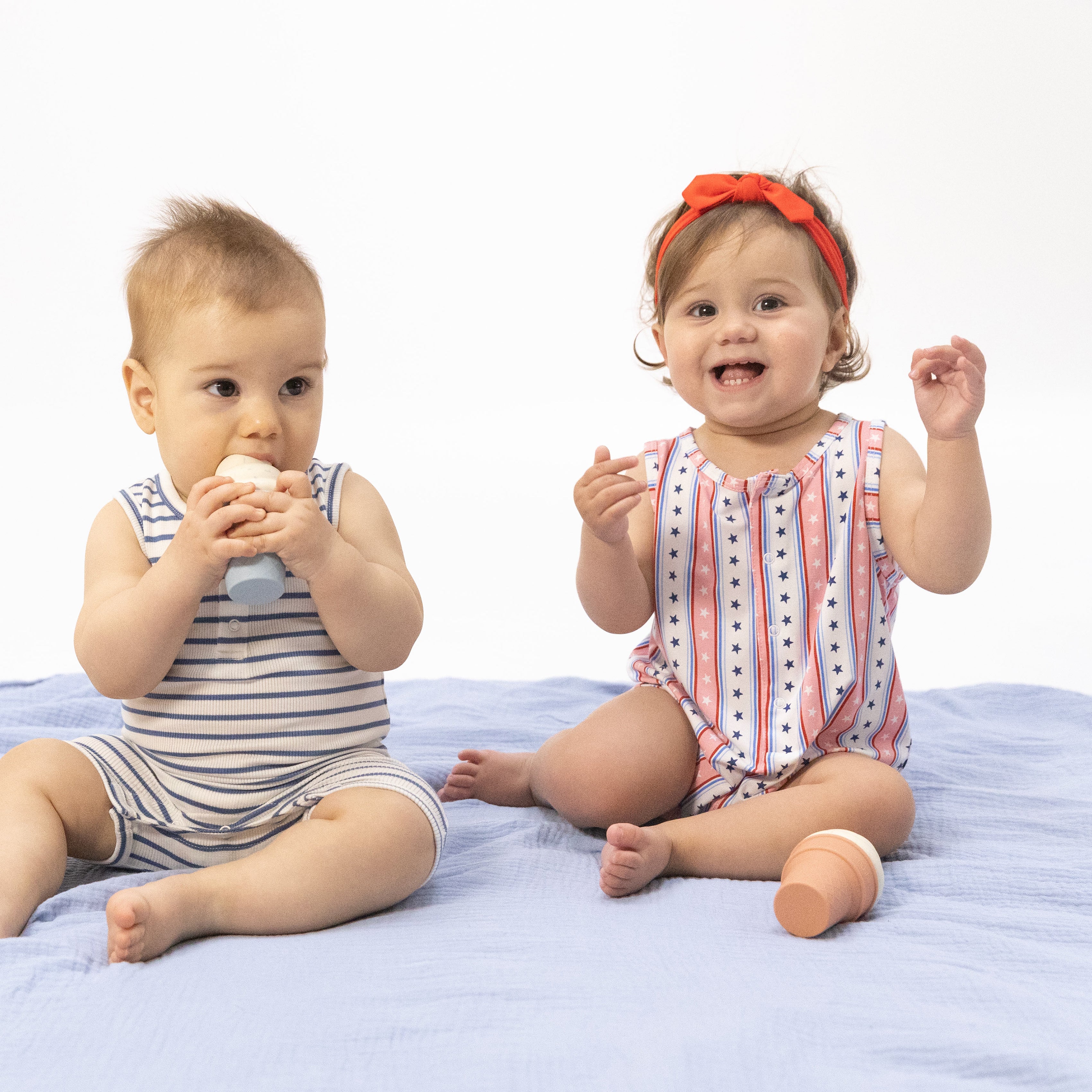 Stars and Stripes - Sleeveless Shortie Romper-Angel Dear