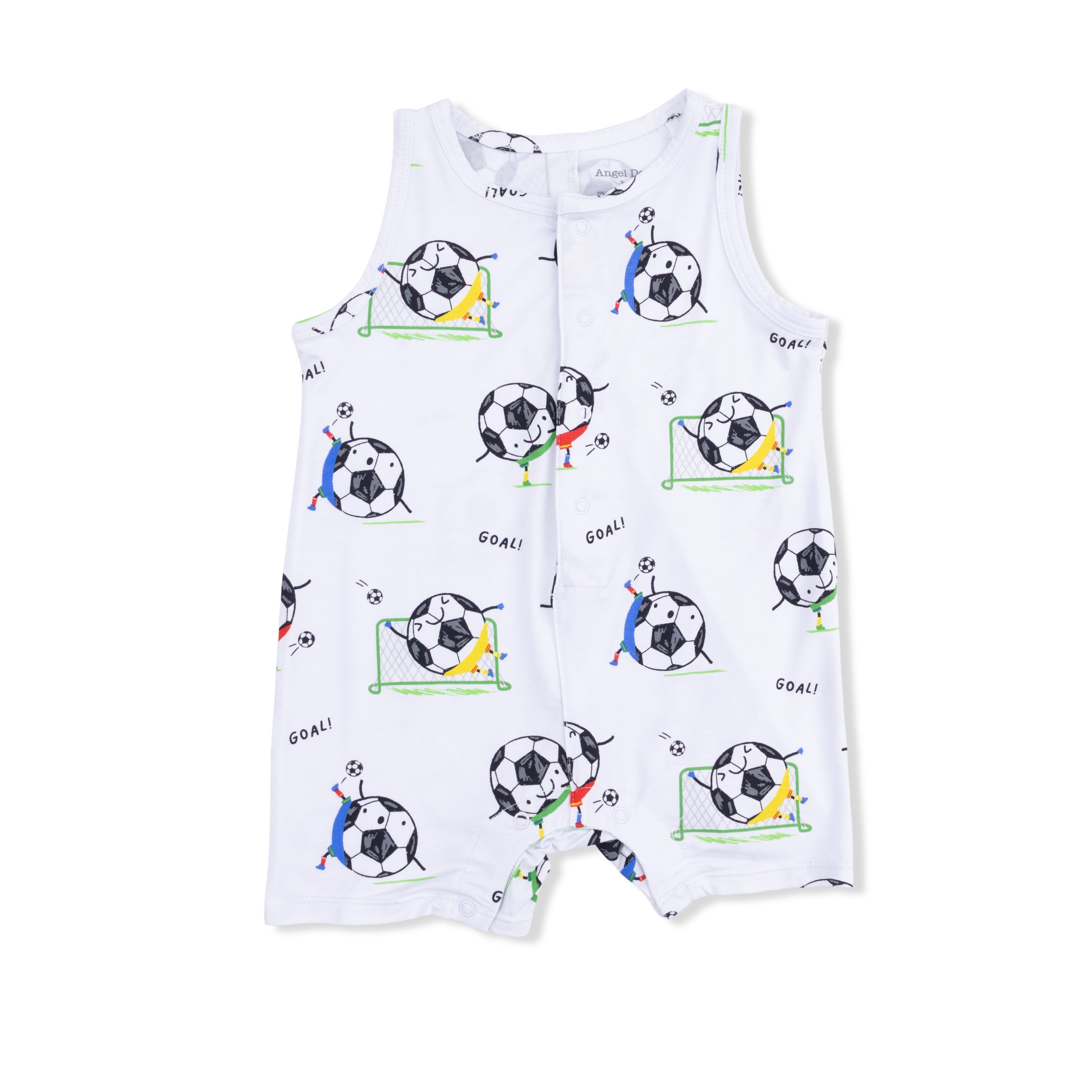 Soccer Balls Playing Soccer  Blue - Sleeveless Shortie Romper-Angel Dear