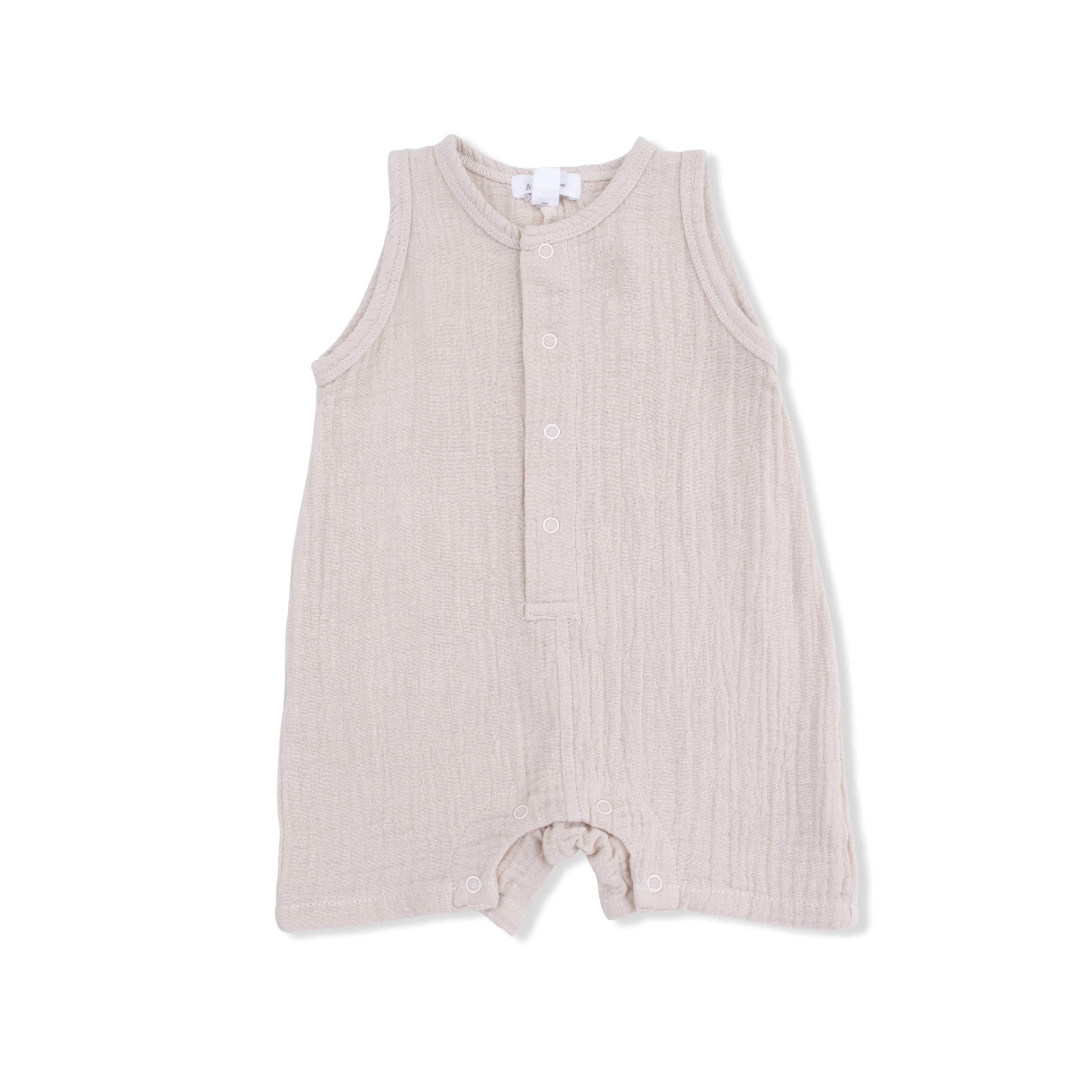 Solid Muslin French Oak - Sleeveless Shortie Romper-Angel Dear