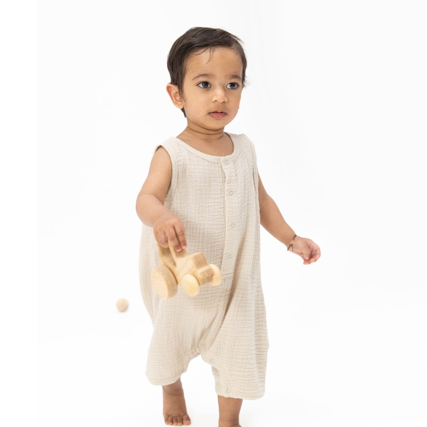 Solid Muslin French Oak - Sleeveless Shortie Romper-Angel Dear