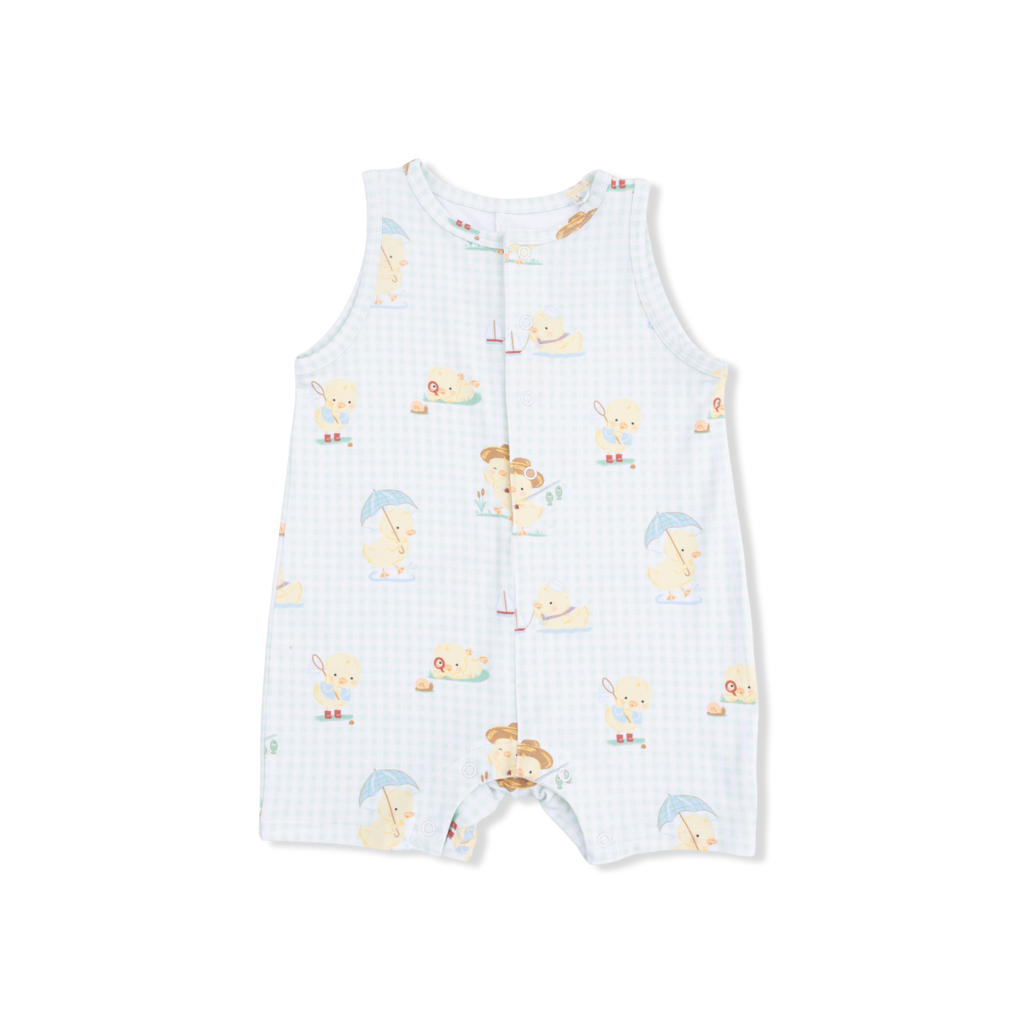 Vintage Spring Ducklings Green - Sleeveless Shortie Romper-Angel Dear