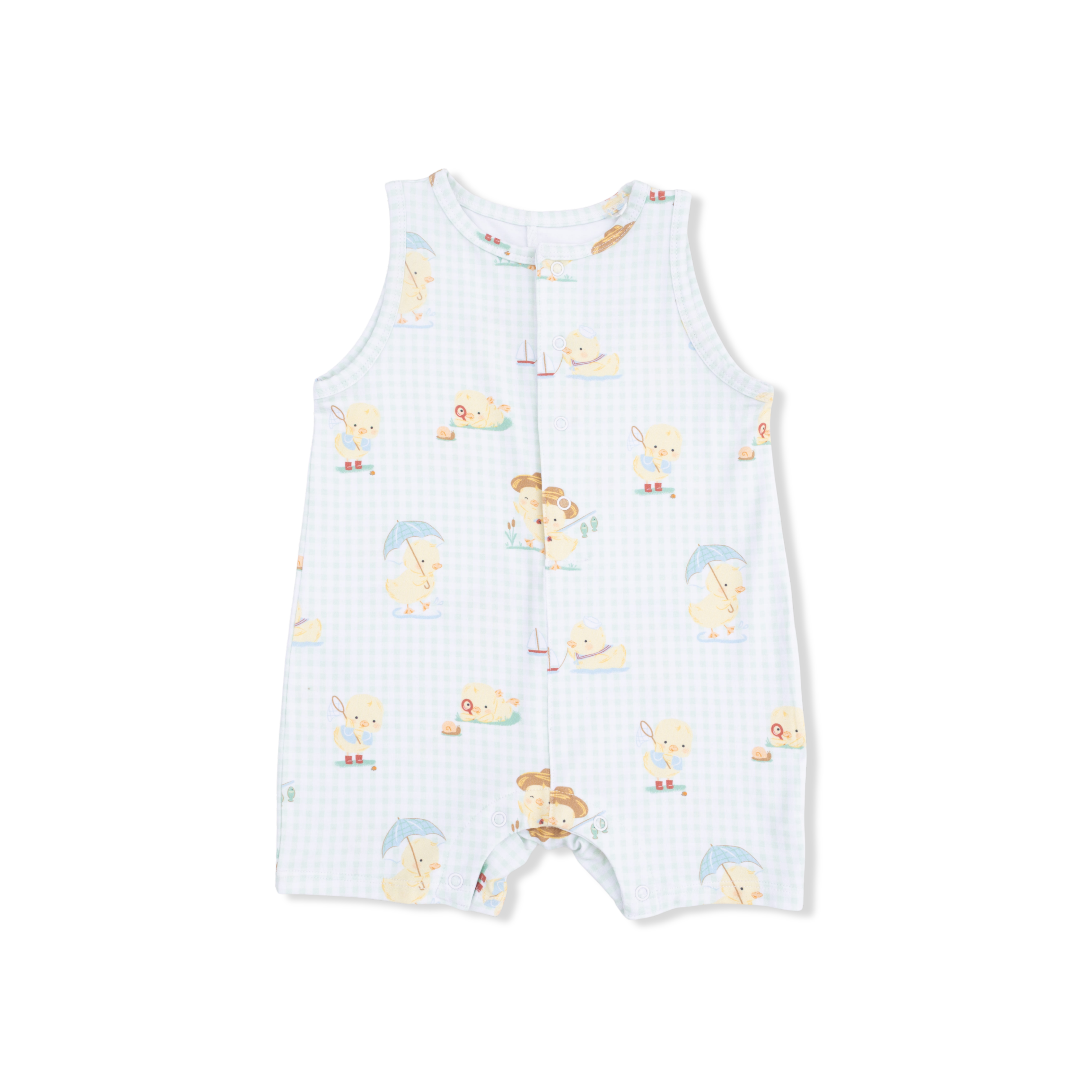 Vintage Spring Ducklings Green - Sleeveless Shortie Romper-Angel Dear