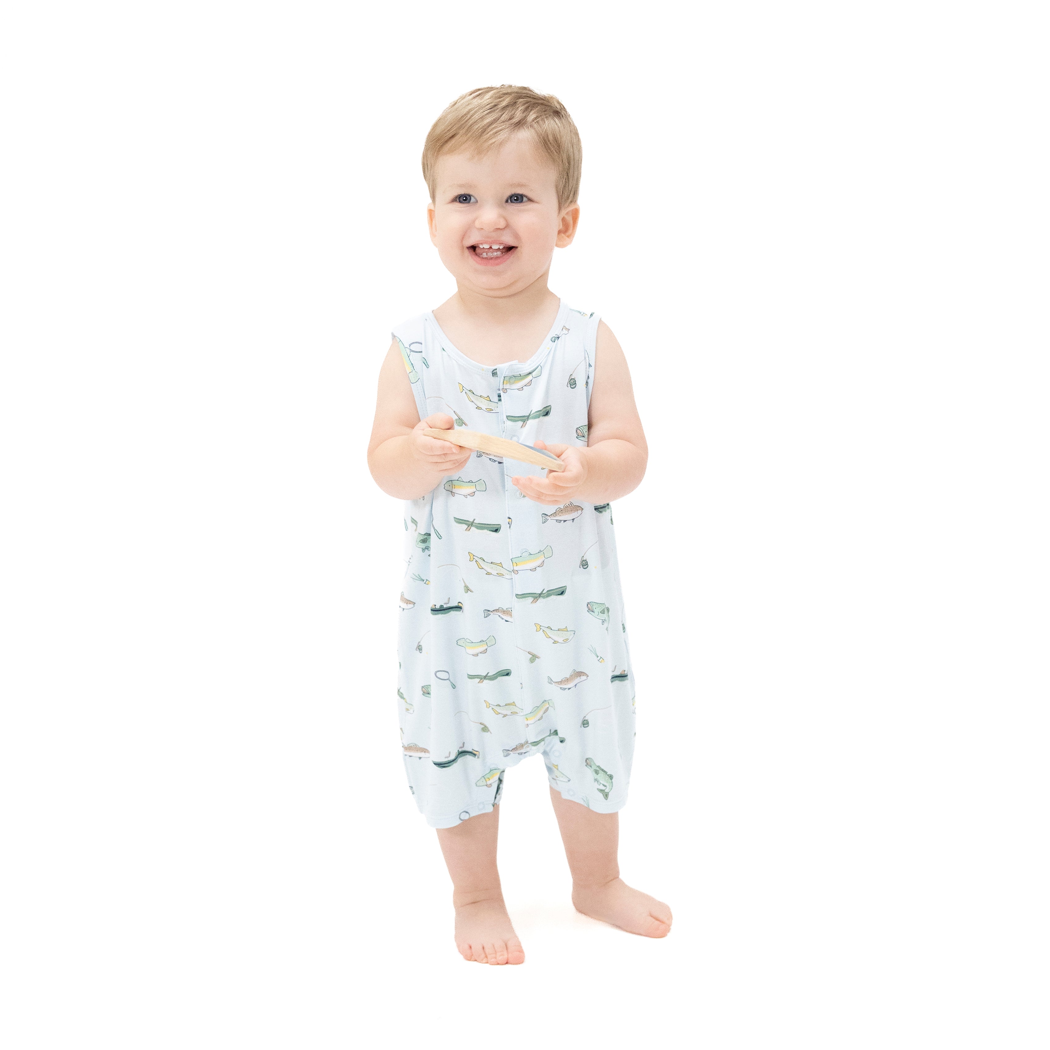 Fishing - Sleeveless Shortie Romper-Angel Dear