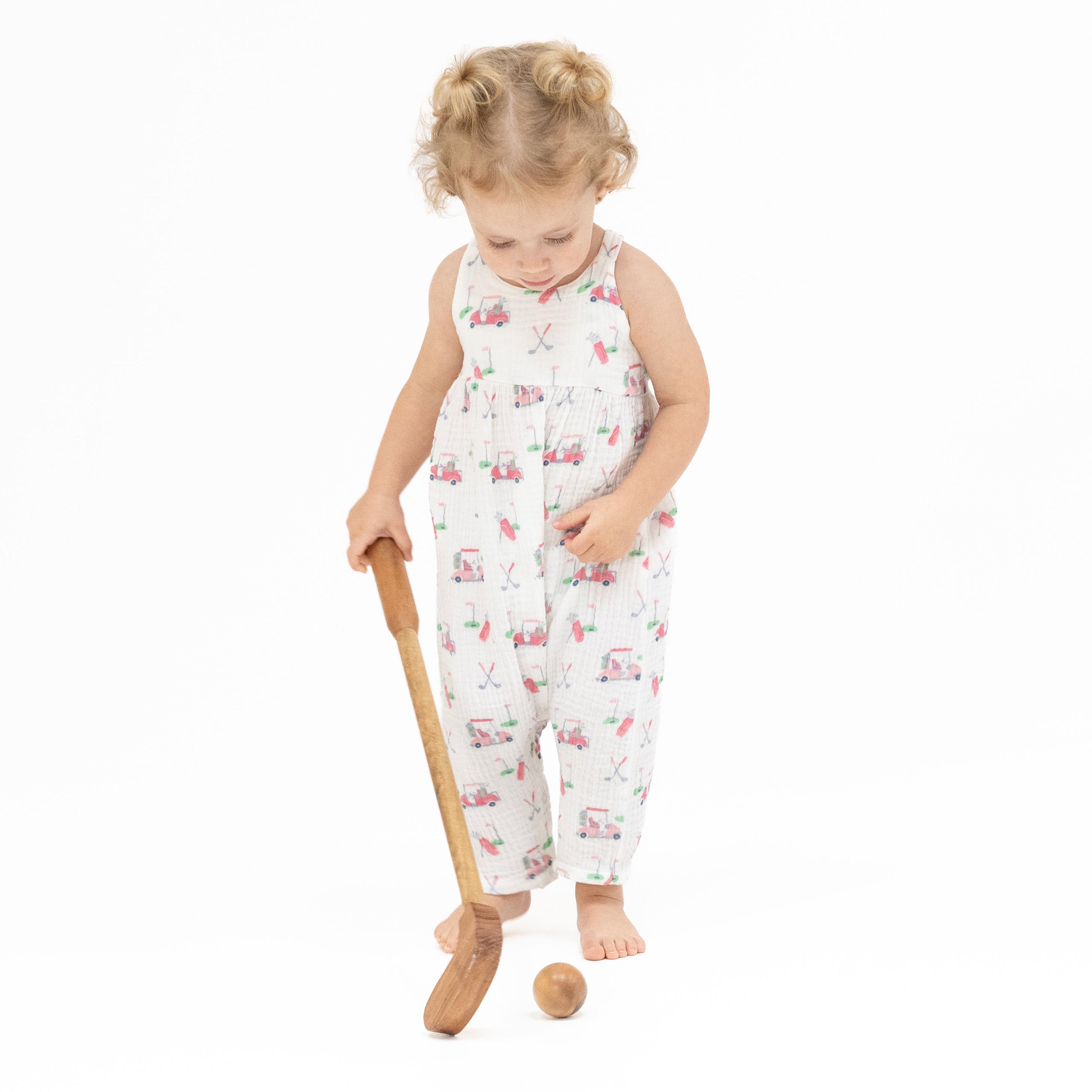 Baby Golf Carts Pink - Tie Back Romper-Angel Dear