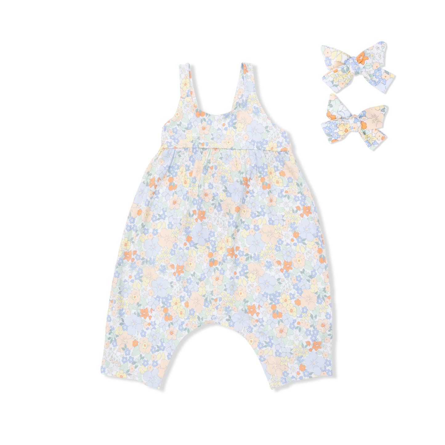 Georgia Floral -Tie Back Romper & 2 Pack Hair Bow Set-Angel Dear