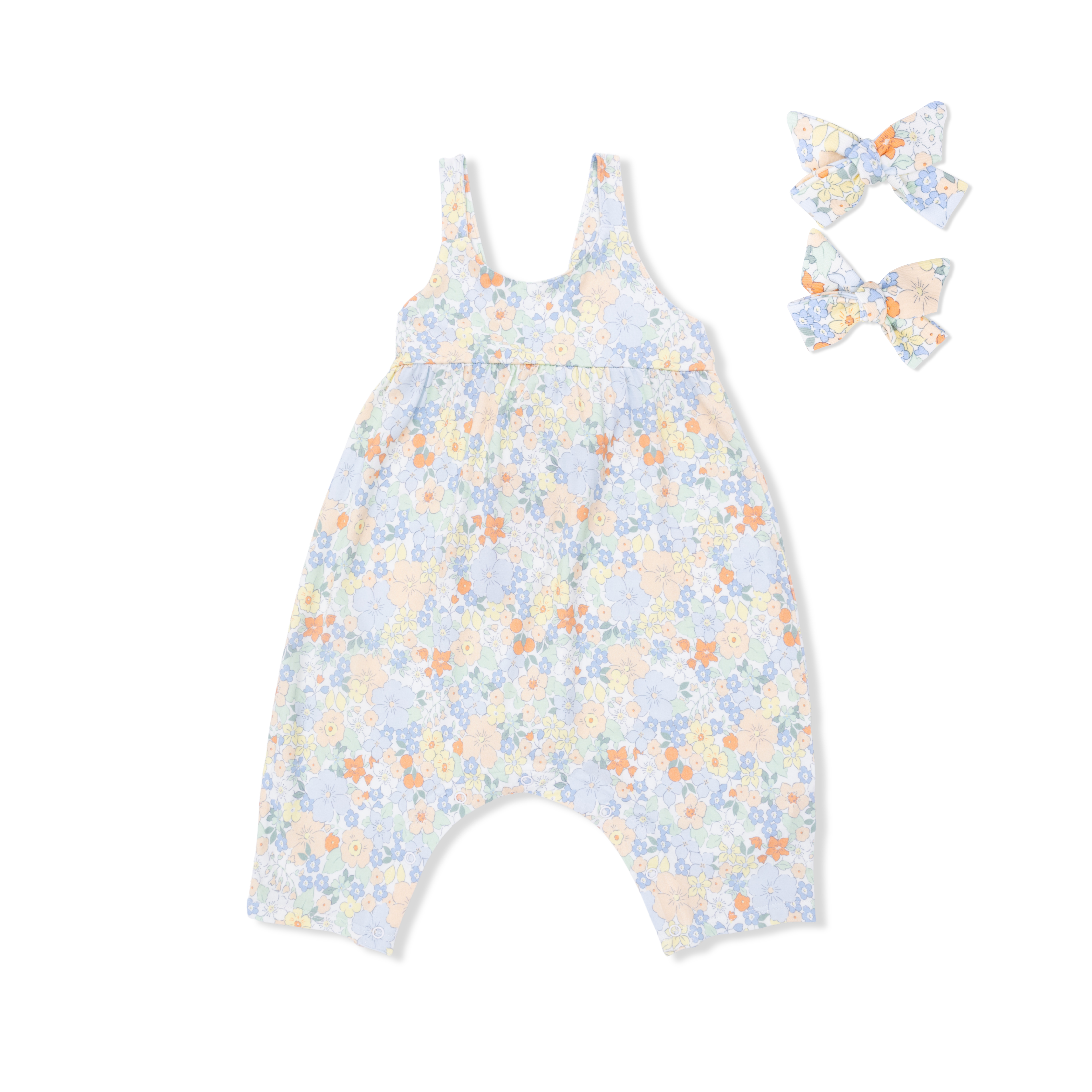 Georgia Floral -Tie Back Romper & 2 Pack Hair Bow Set-Angel Dear