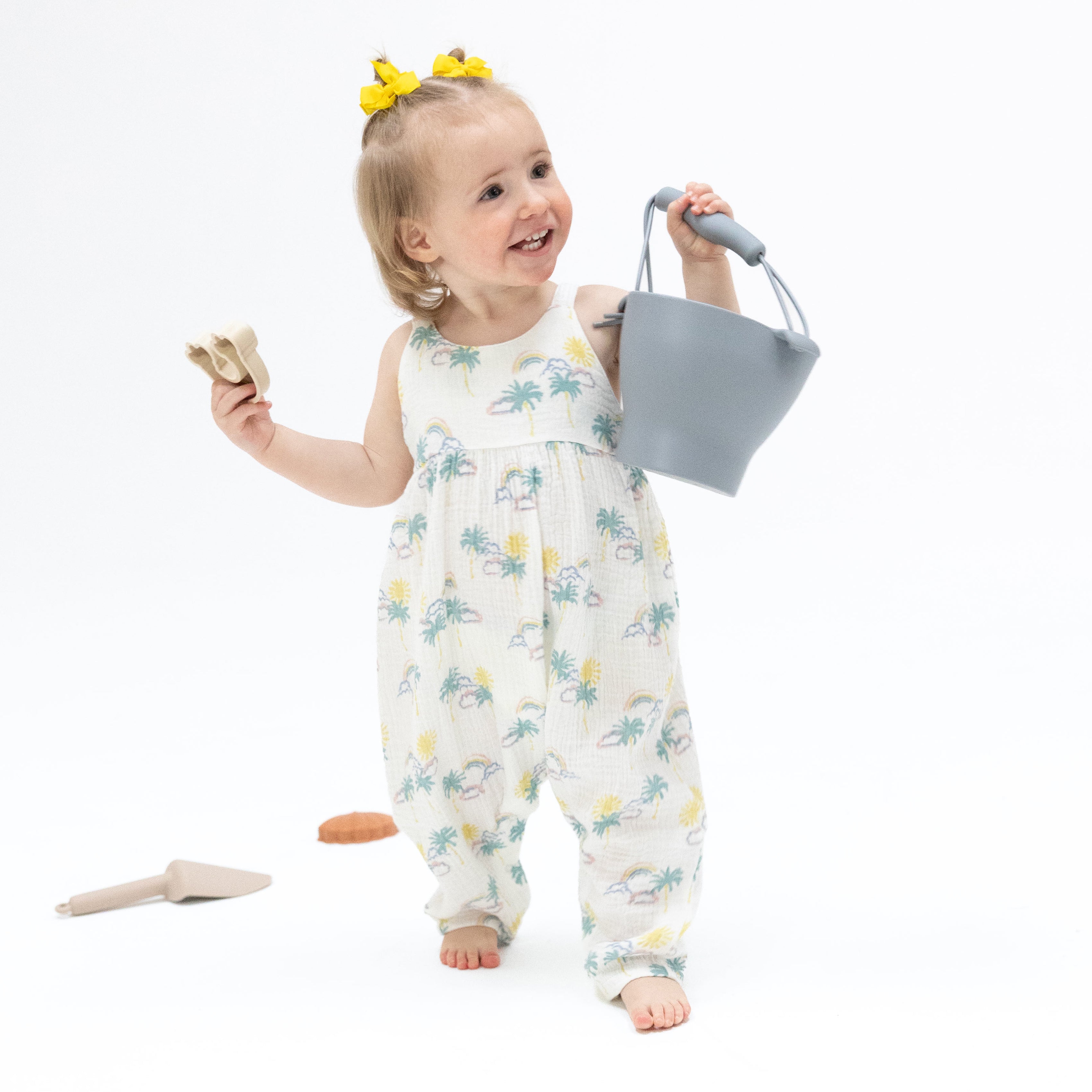 Palm Trees and Rainbows - Tie Back Romper-Angel Dear