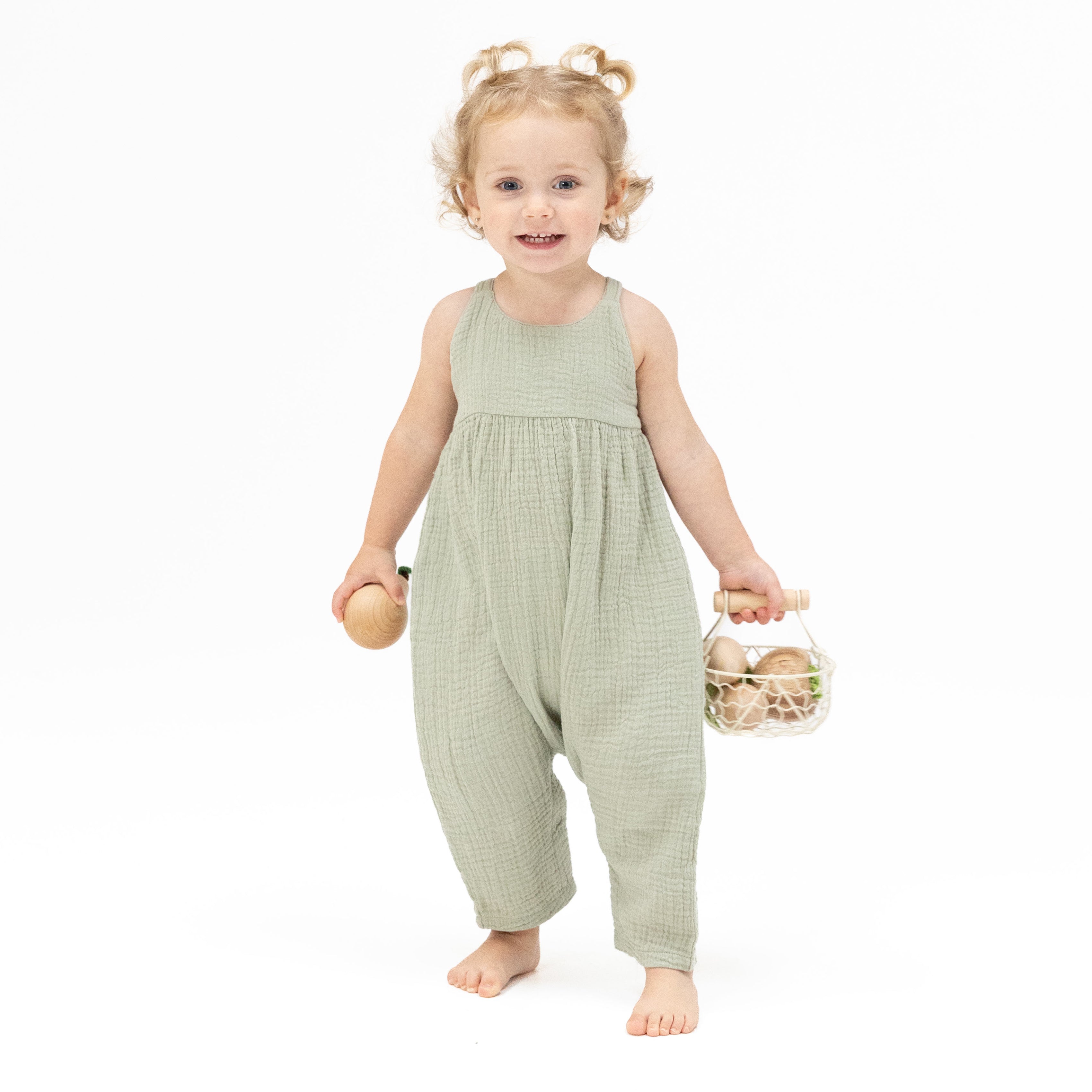 Solid Muslin Desert Green - Tie Back Romper-Angel Dear