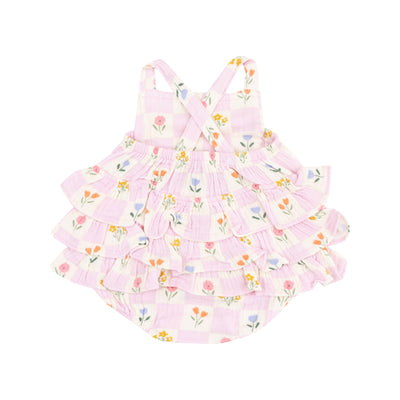 Ruffle Sunsuit - Floral Check