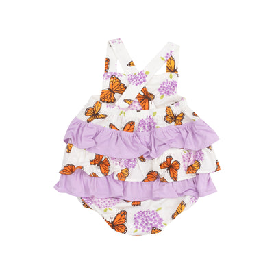 Ruffle Sunsuit - Monarch Butterflies and Milkweed