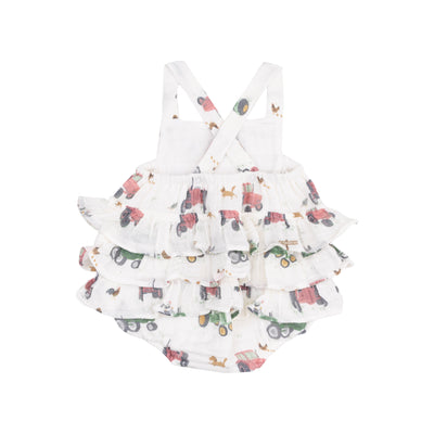 Ruffle Sunsuit  -Tractors and Friends Pink