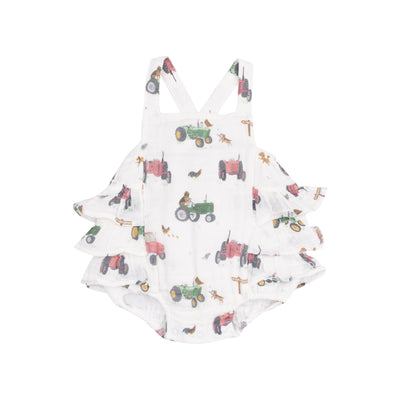 Ruffle Sunsuit  -Tractors and Friends Pink