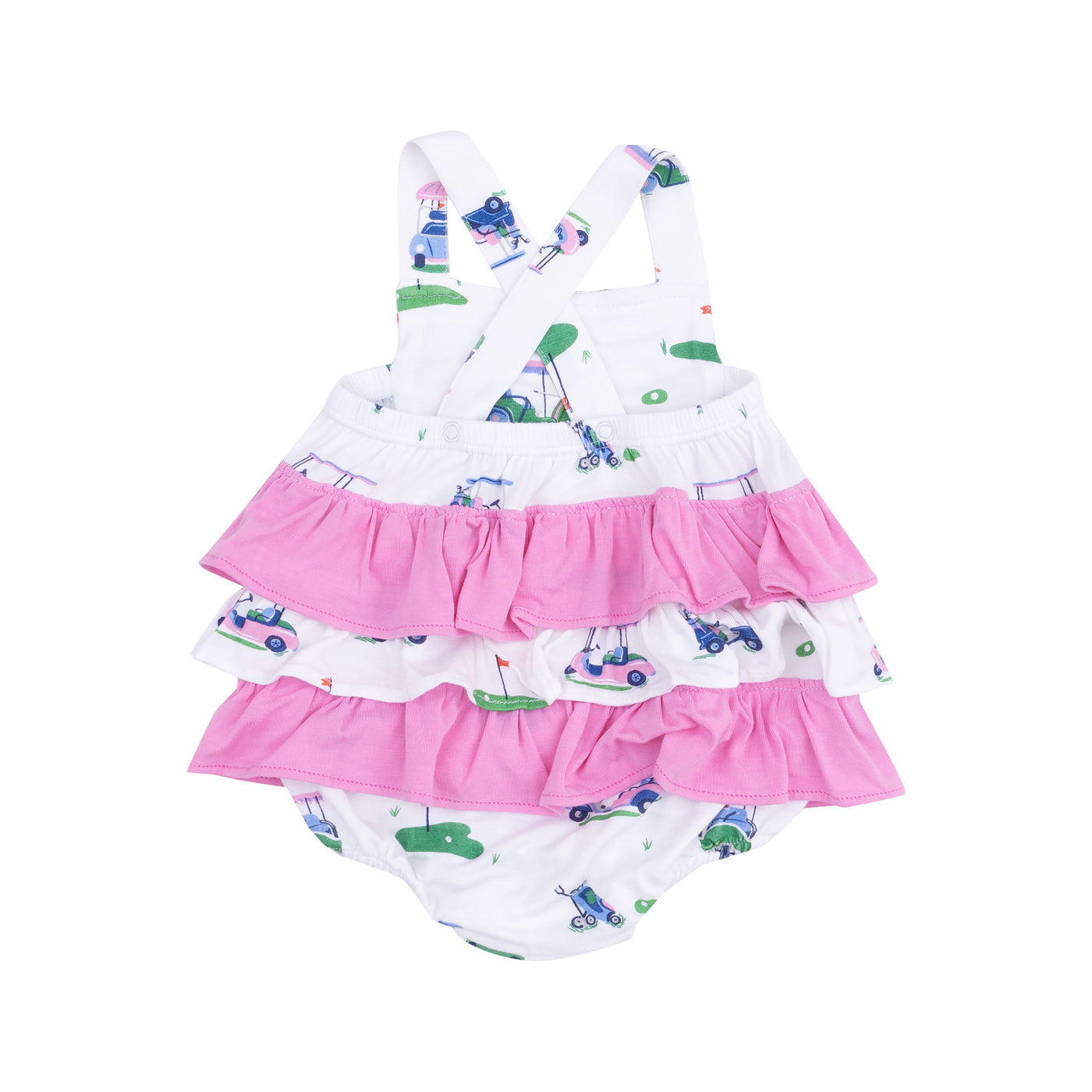 Ruffle Sunsuit - Vintage Golf Carts Pink-Angel Dear