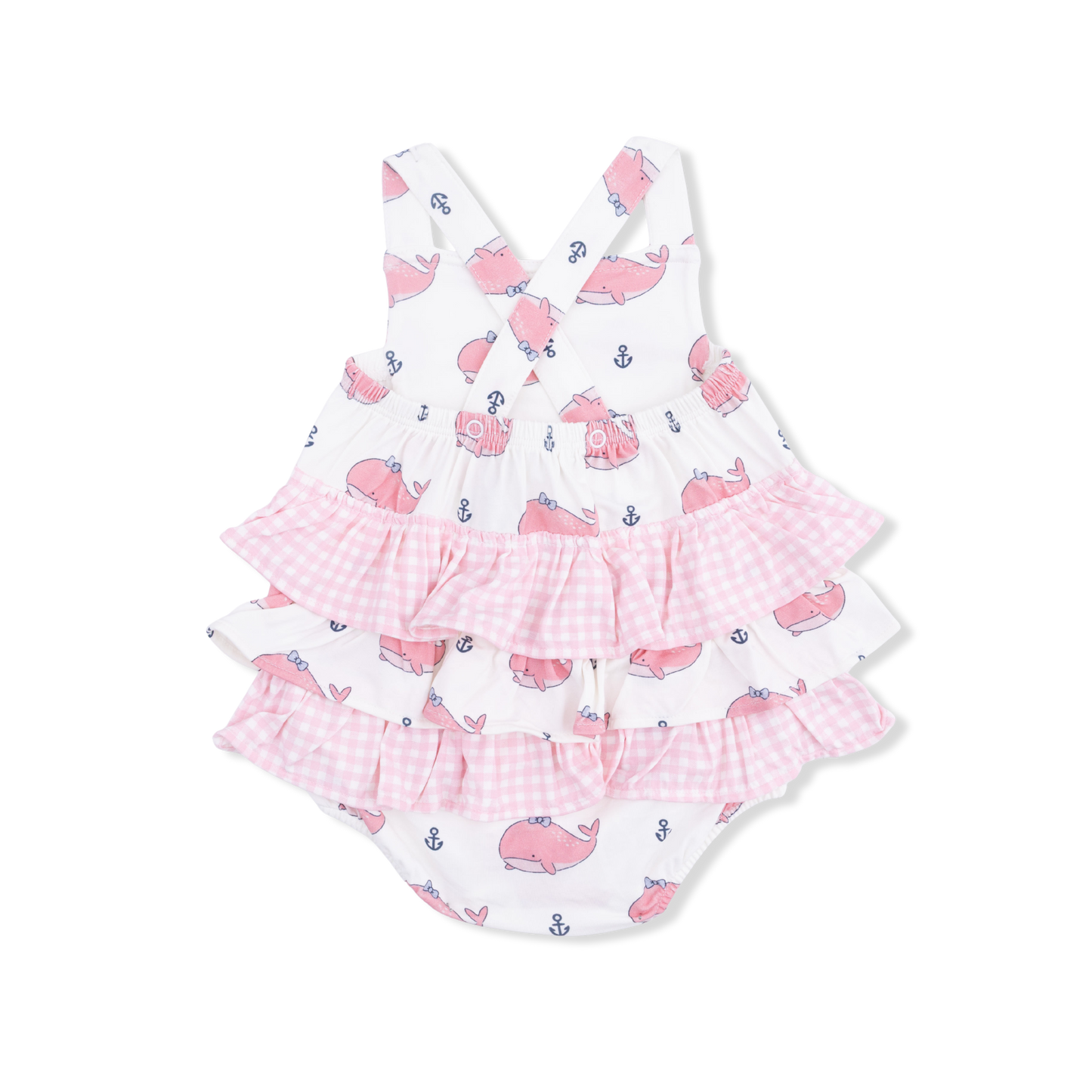 Bubbly Whale with Bow  Pink - Ruffle Sunsuit-Angel Dear