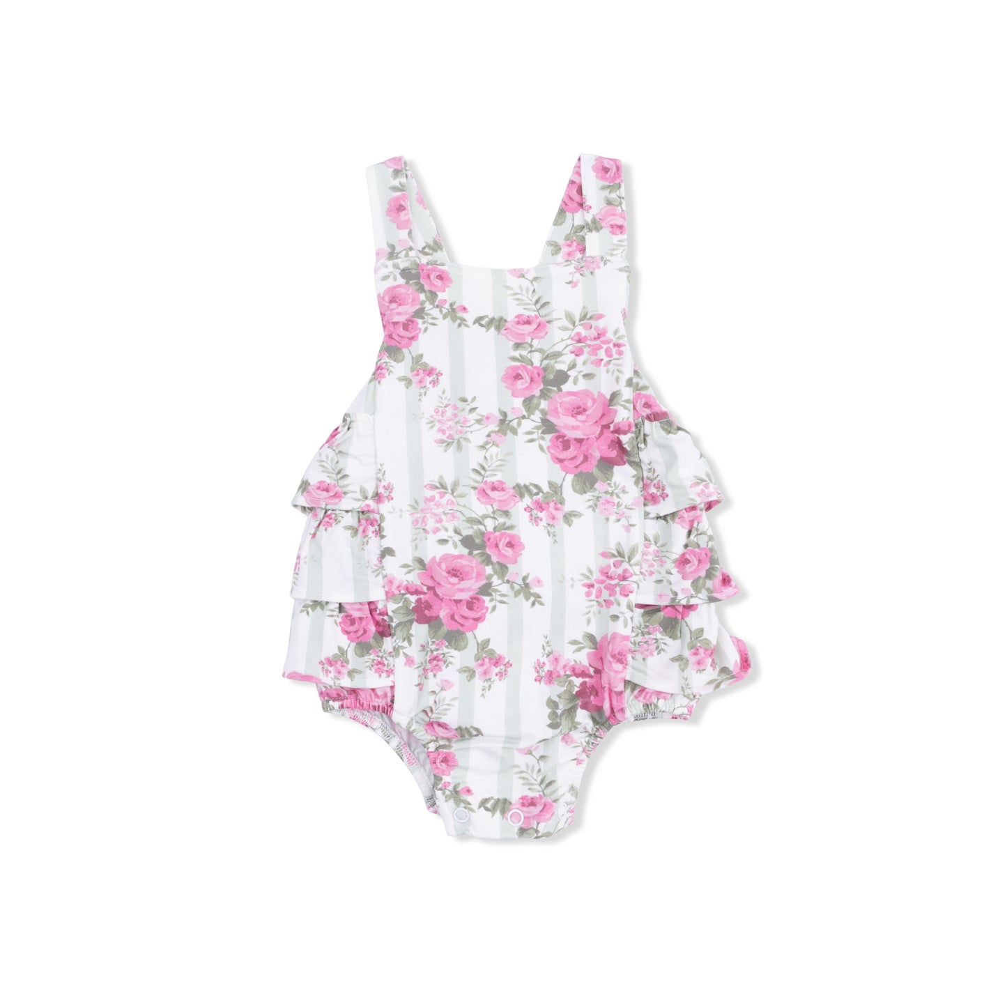 Cabbage Rose Stripe - Ruffle Sunsuit-Angel Dear