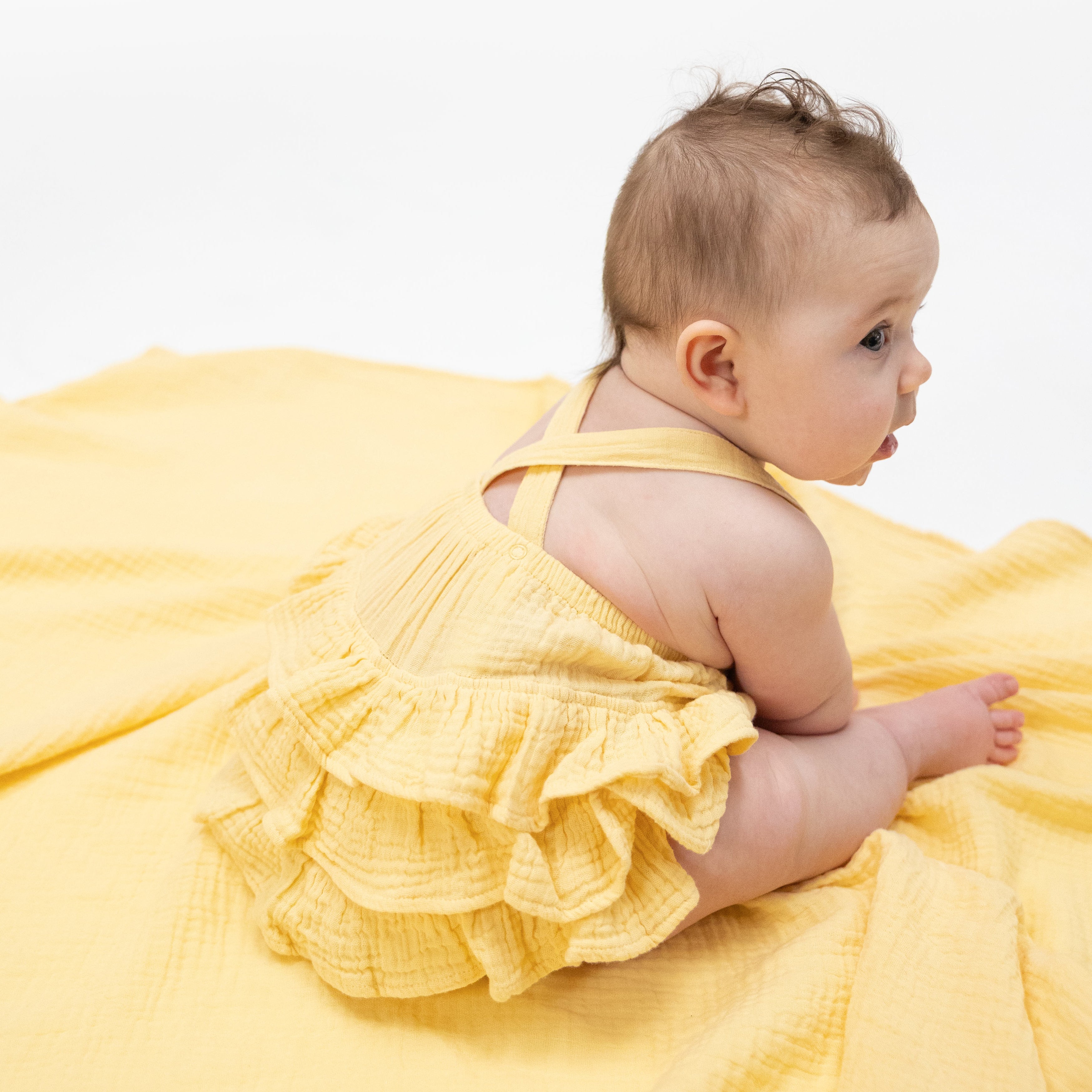 Solid Muslin Italian Straw - Ruffle Sunsuit