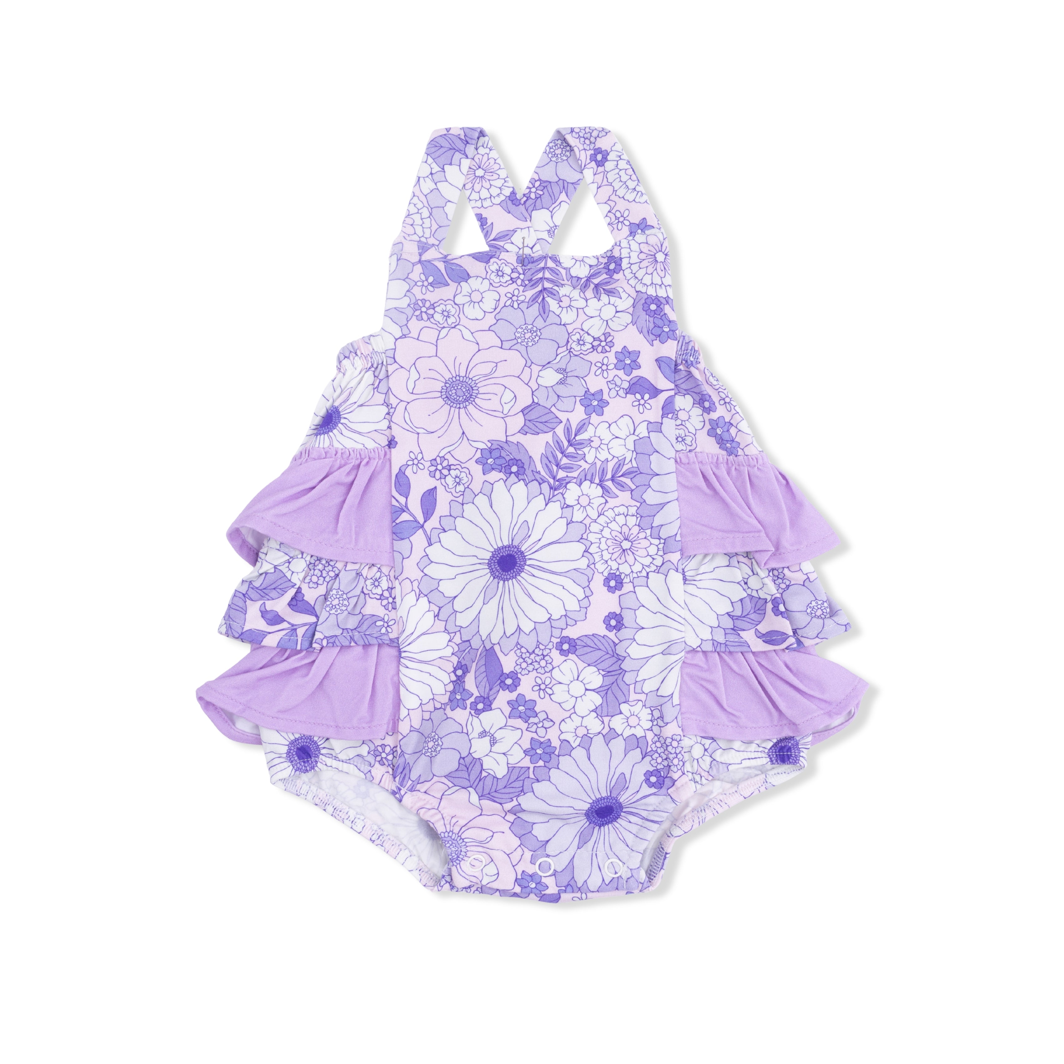 Lacy Lavender Floral - Ruffle Sunsuit-Angel Dear