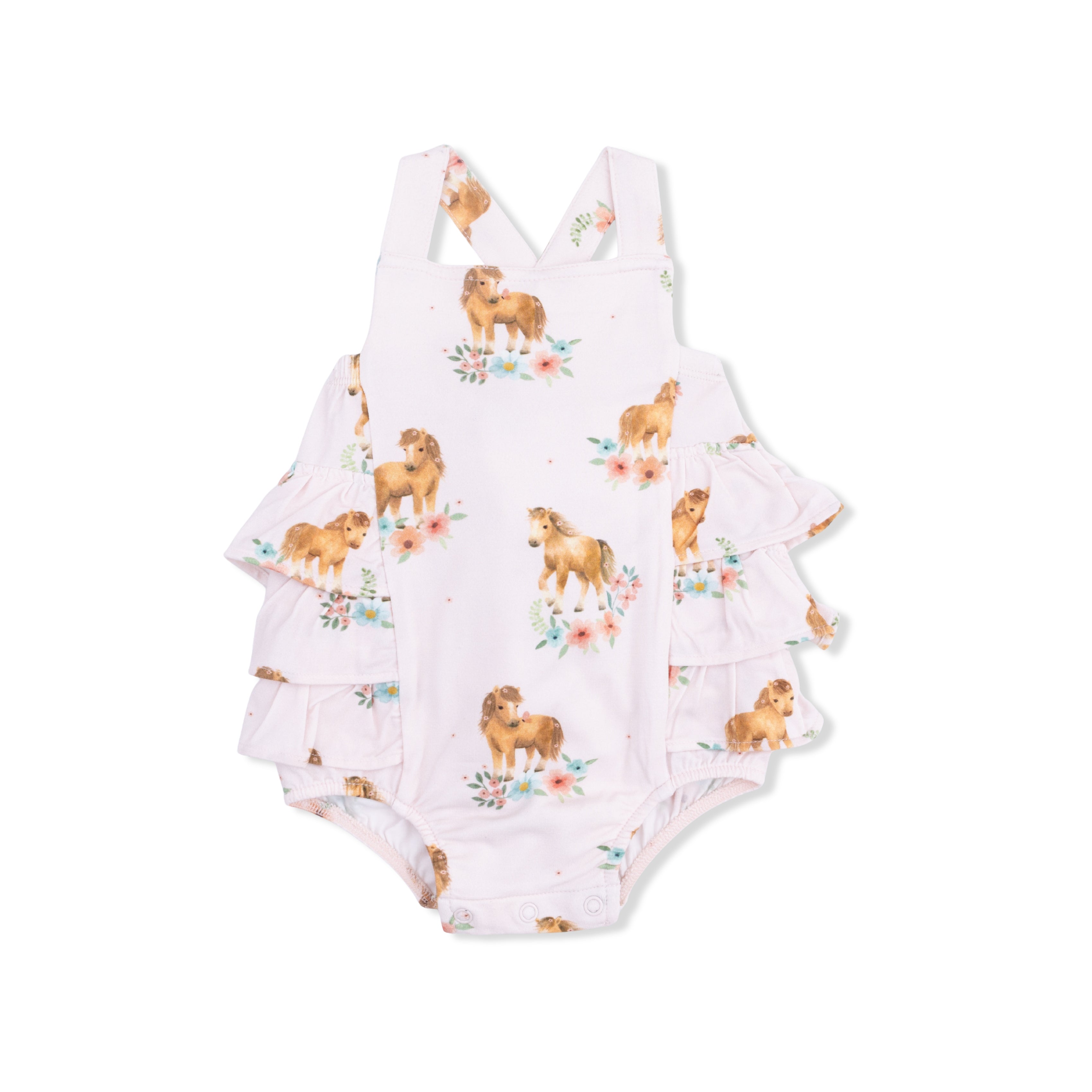 Pink Ponies - Ruffle Sunsuit-Angel Dear