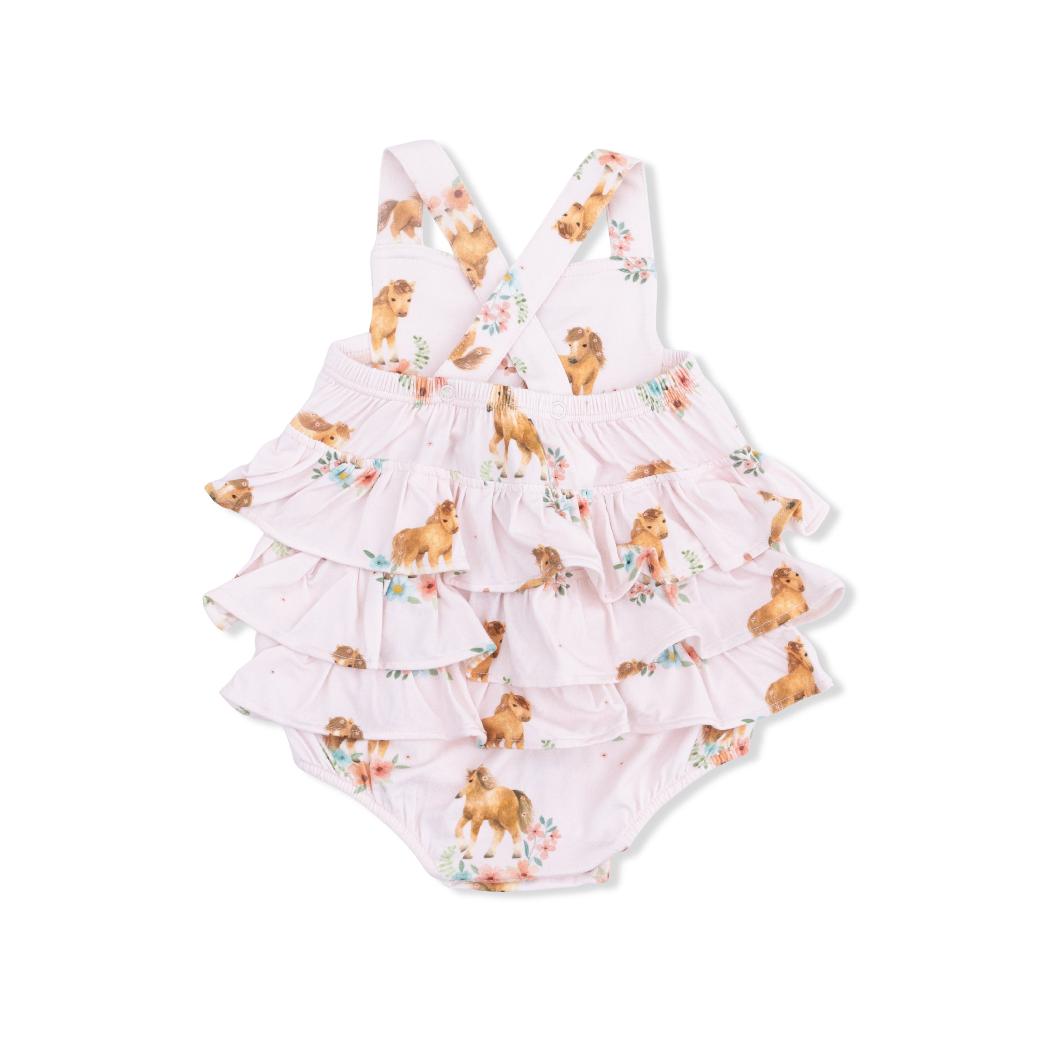 Pink Ponies - Ruffle Sunsuit-Angel Dear