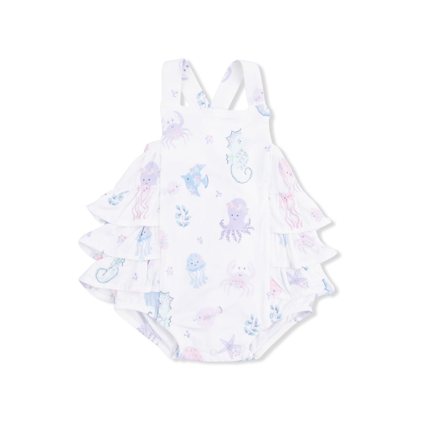 Floral Sea Creatures - Ruffle Sunsuit-Angel Dear