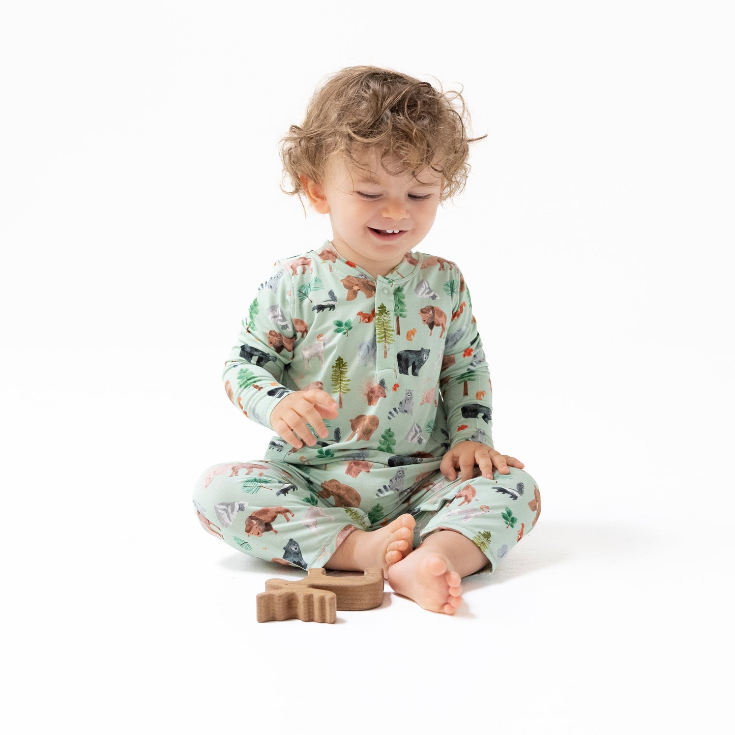 Uni Romper in our  American Woodland Animals print from Angel Dear