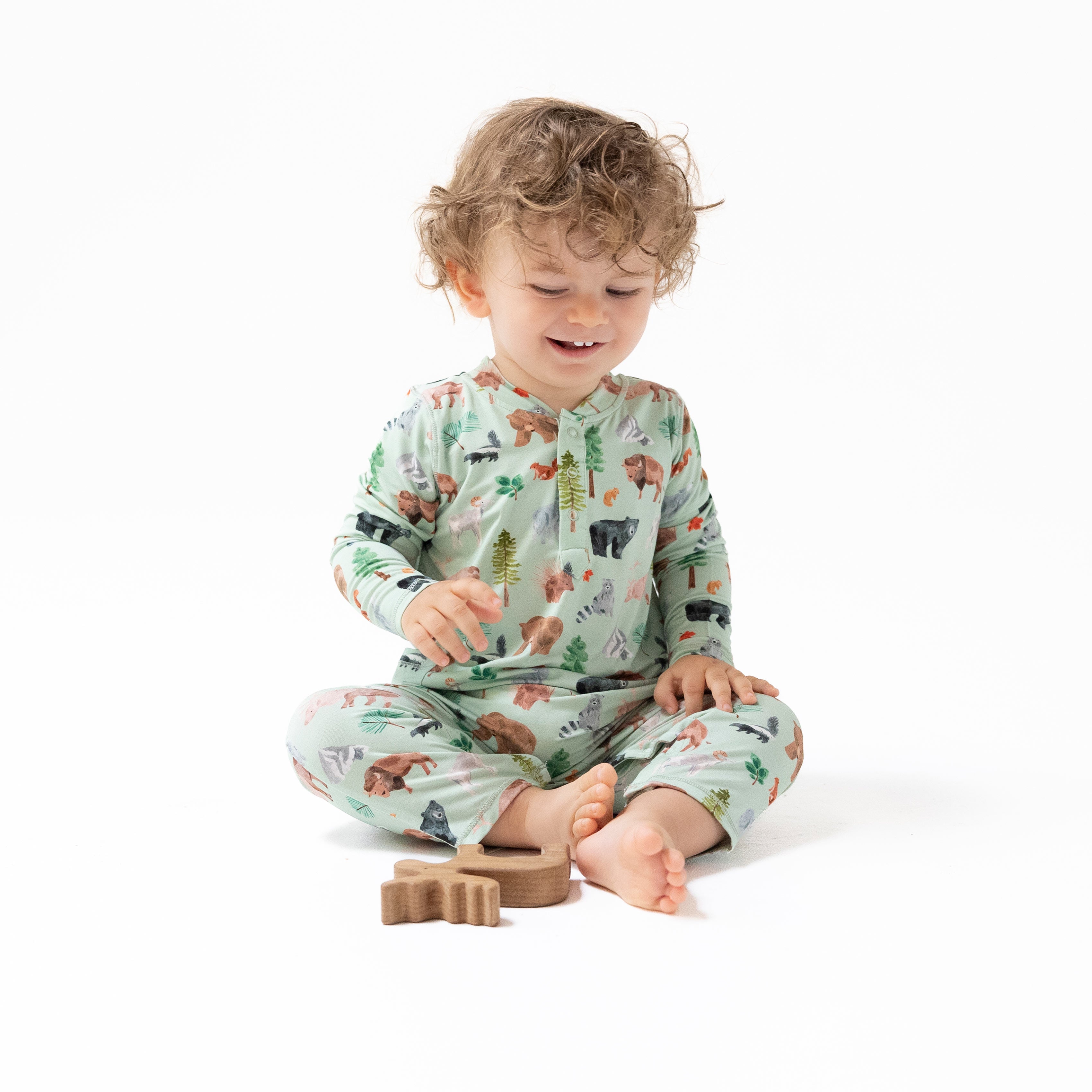 Uni Romper in our  American Woodland Animals print from Angel Dear