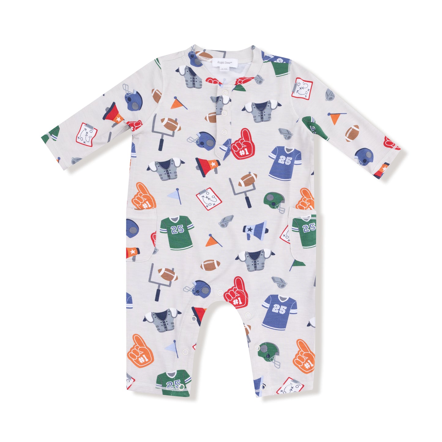 Uni Romper in our  Game Day - Grey print from Angel Dear