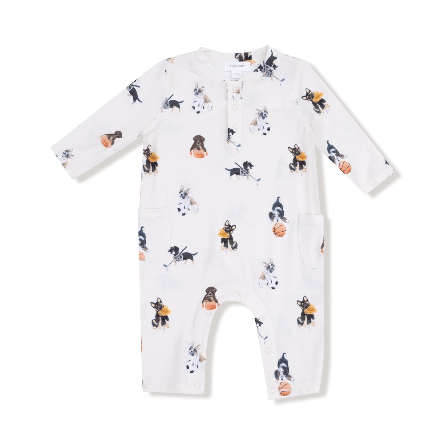 Uni Romper in our  Sporty Puppies print from Angel Dear