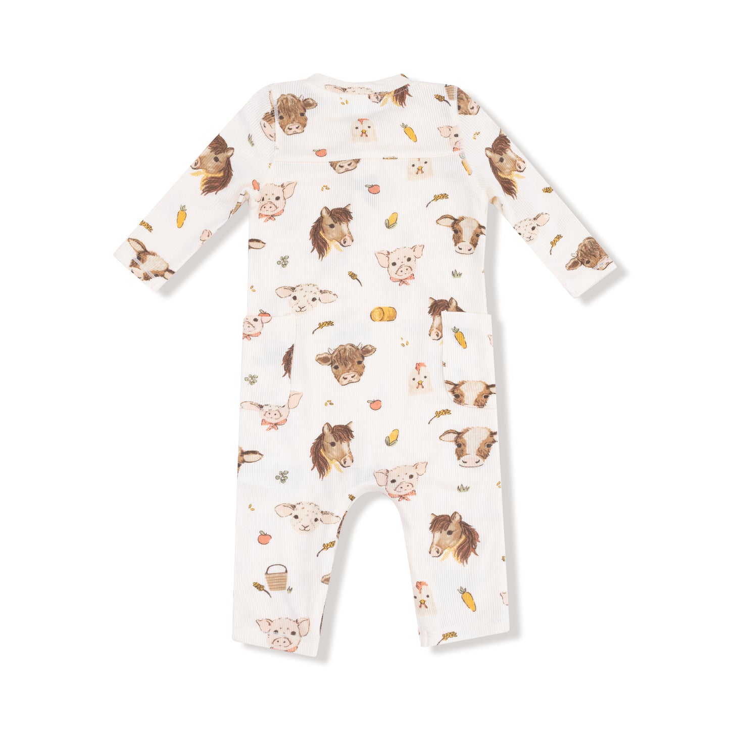 Uni Romper in our  Vintage Baby Farm Animals print from Angel Dear