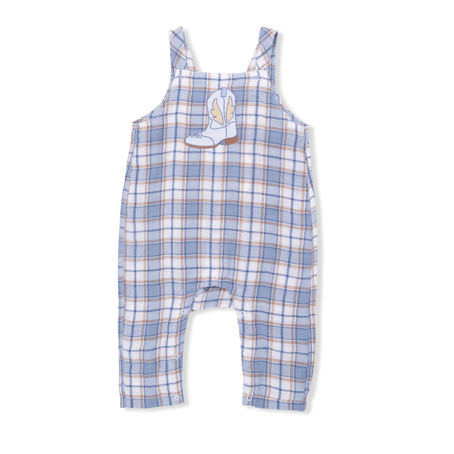 Western Boot Plaid - Crew Neck Tee with Overalls-Angel Dear