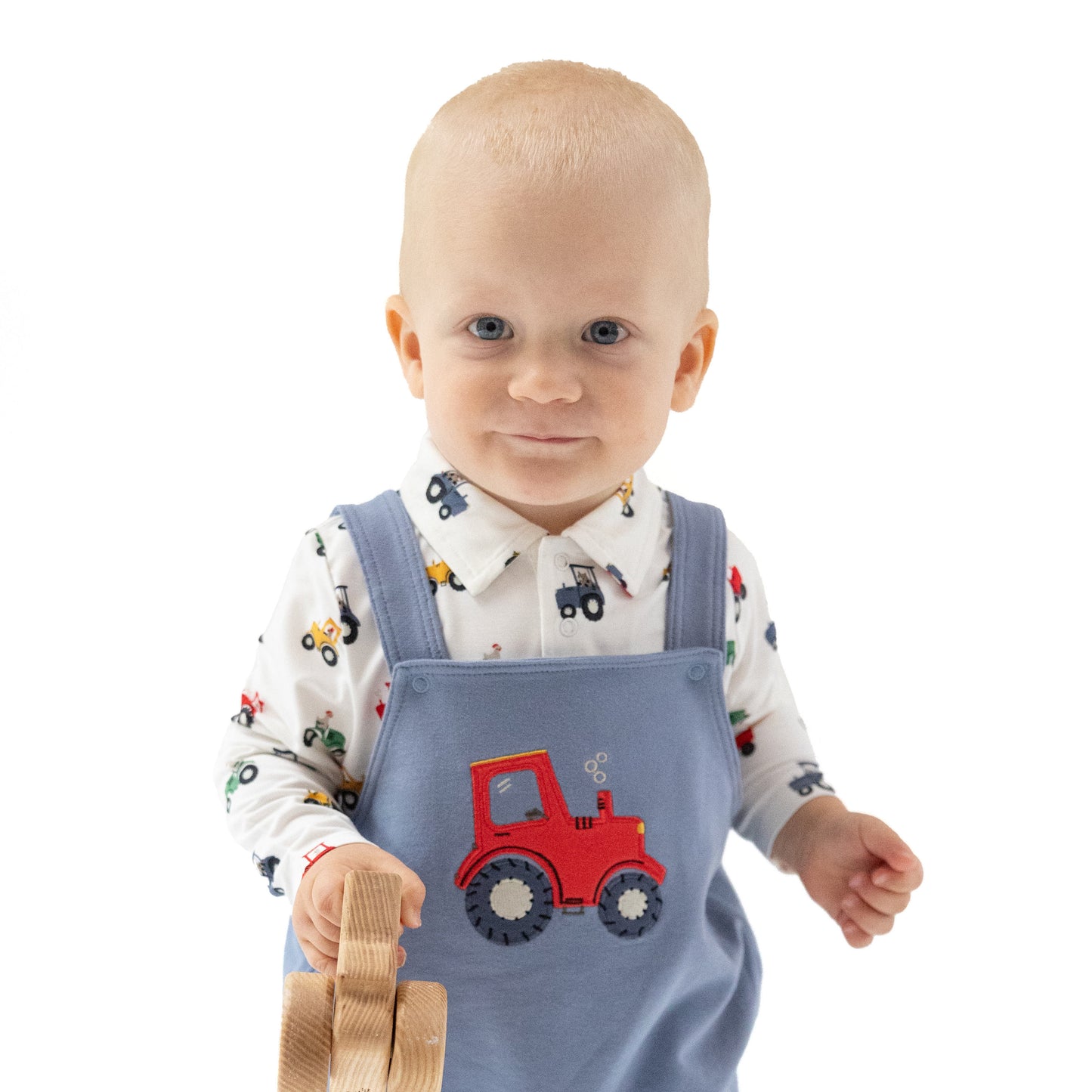 Polo Long Sleeve Shirt Tractor Print in our  Mini Tractors print from Angel Dear