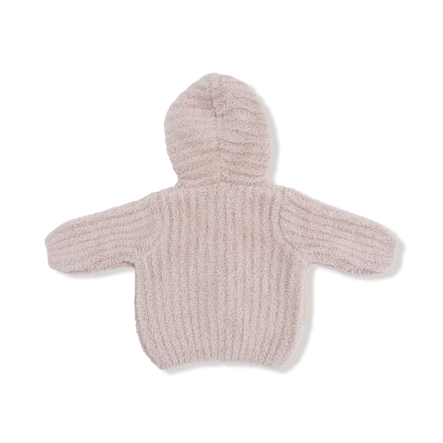 Beige knitted baby hoodie on a white background back image