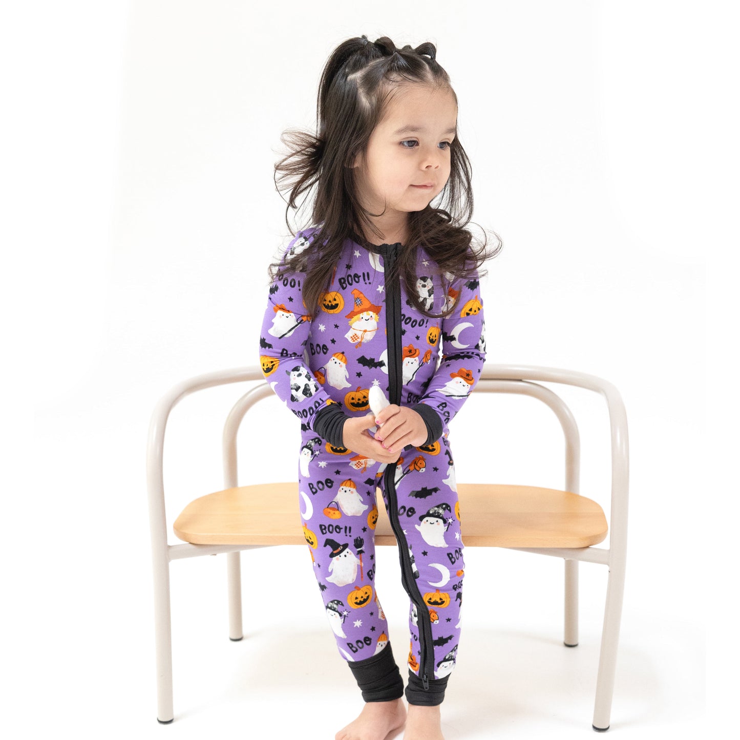 Convertible Romper in our  Costumed Ghosts - Glow In The Dark - Purple print from Angel Dear
