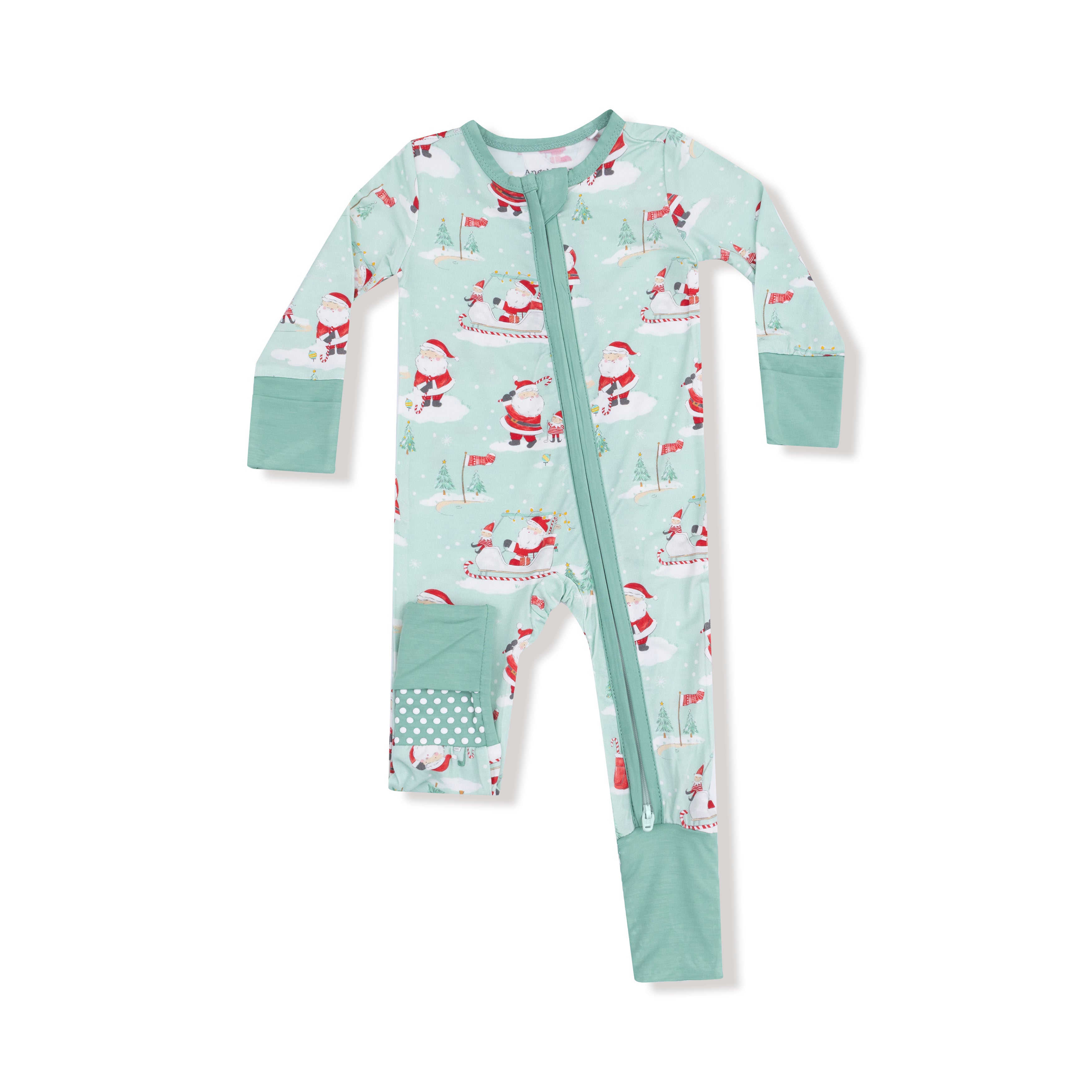 Convertible Romper in our  Golfing Santa and Elves print from Angel Dear