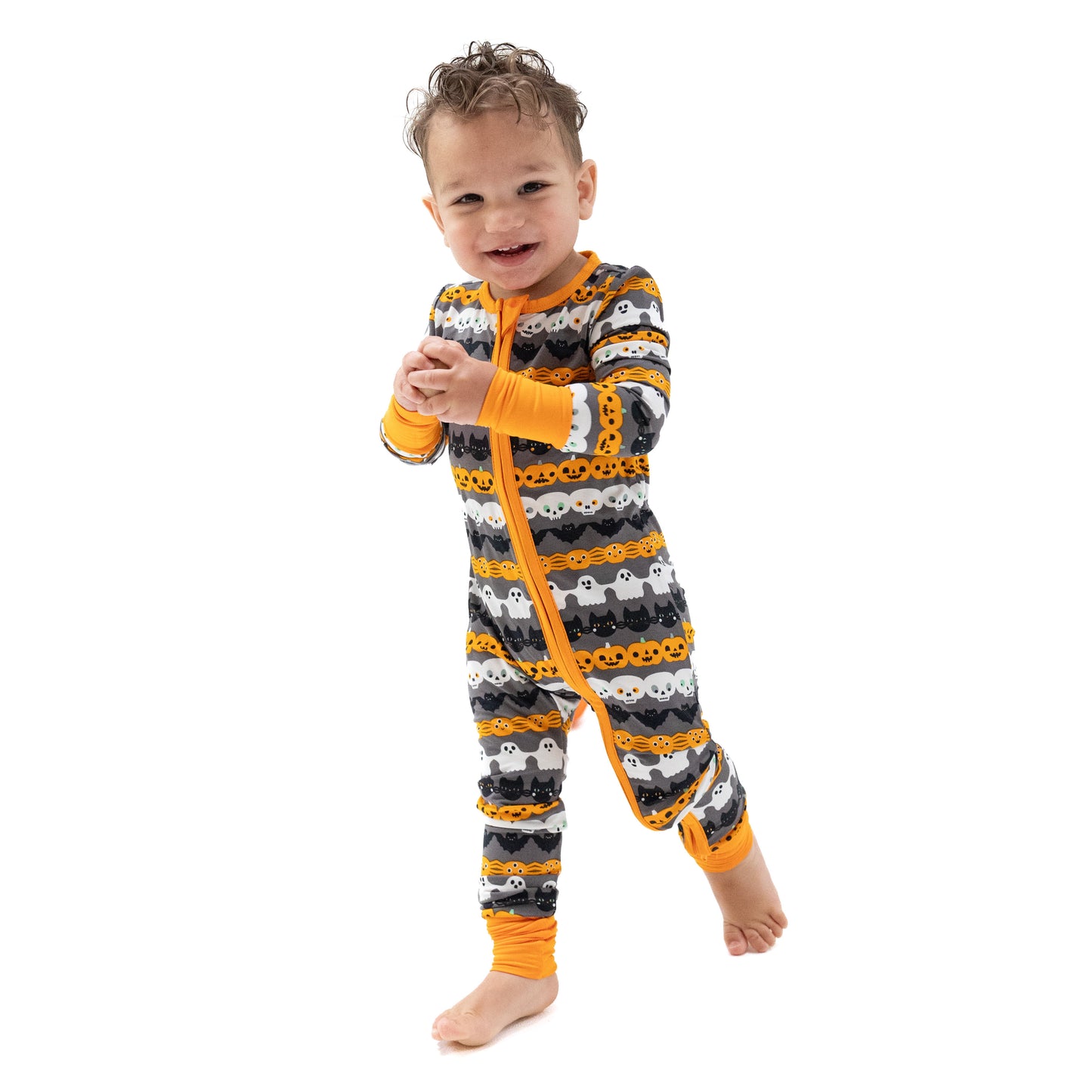 Convertible Romper in our  Halloween Paper Garland Glow In The Dark print from Angel Dear