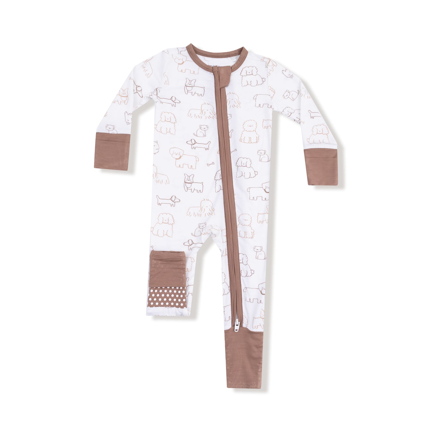 Convertible Romper in our  Neutral Pups print from Angel Dear