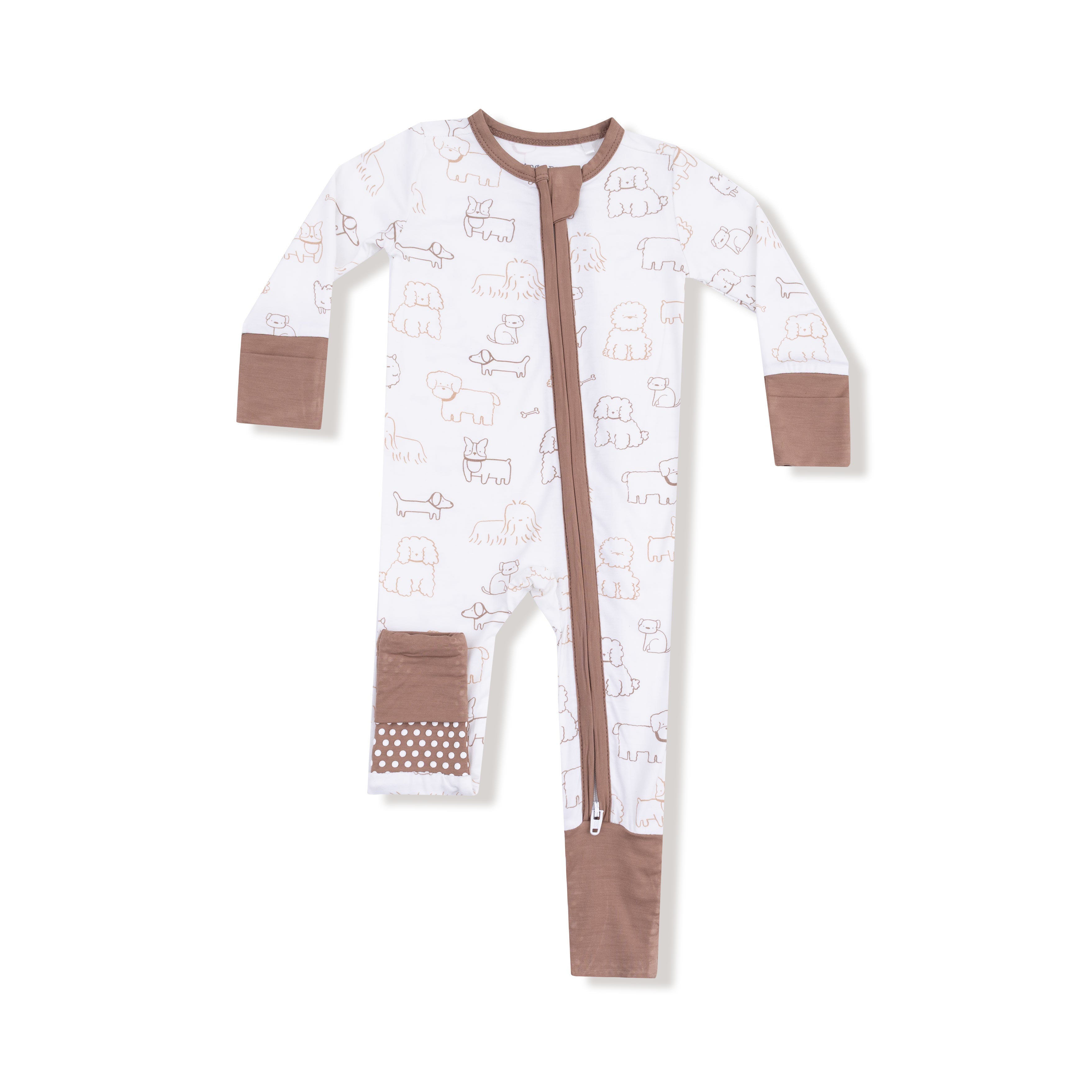 Convertible Romper in our  Neutral Pups print from Angel Dear