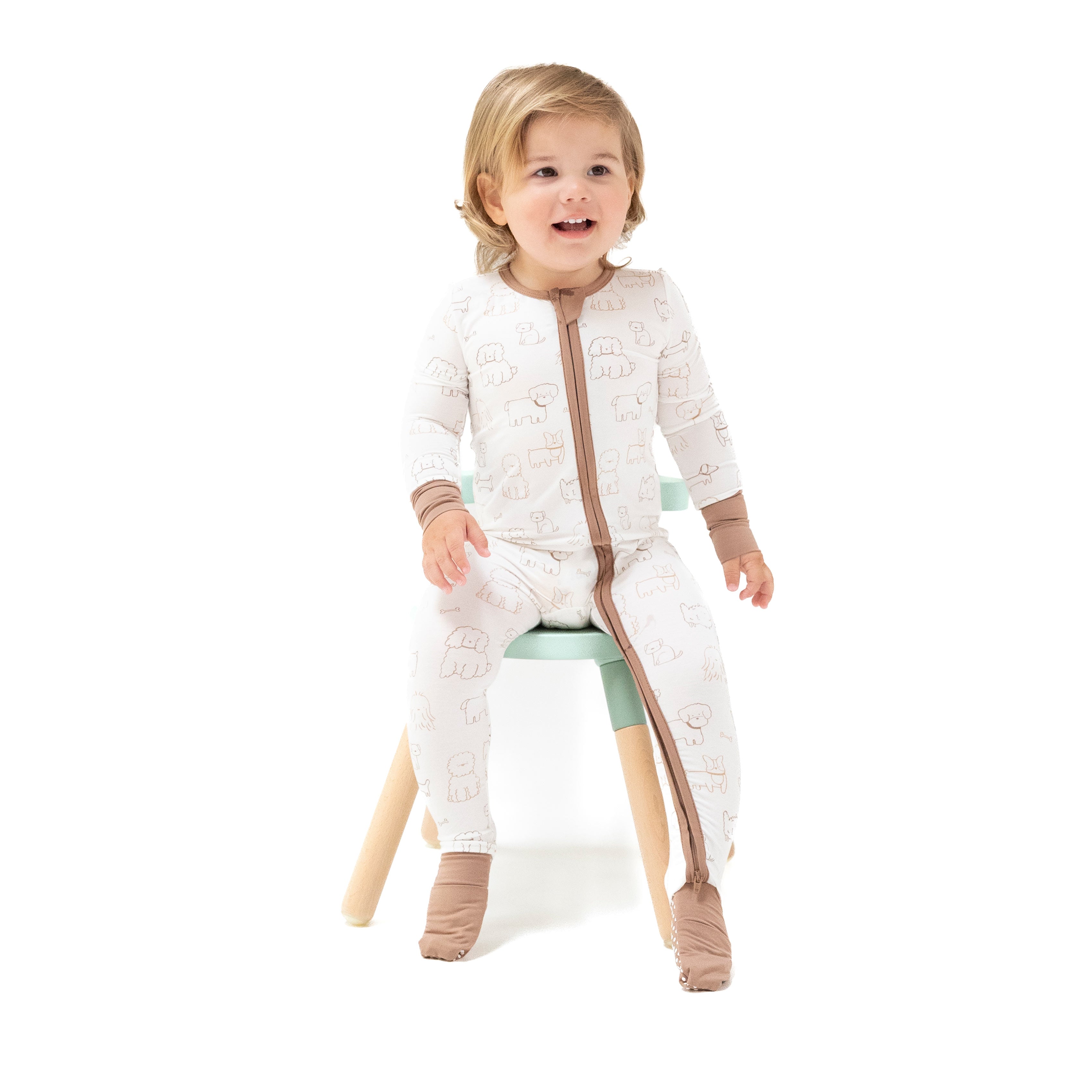 Convertible Romper in our  Neutral Pups print from Angel Dear