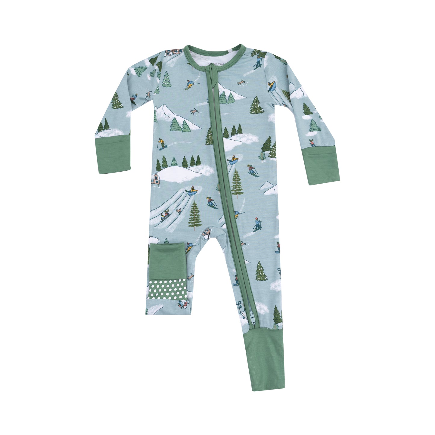 Convertible Romper in our  Winter Fun Skiers print from Angel Dear