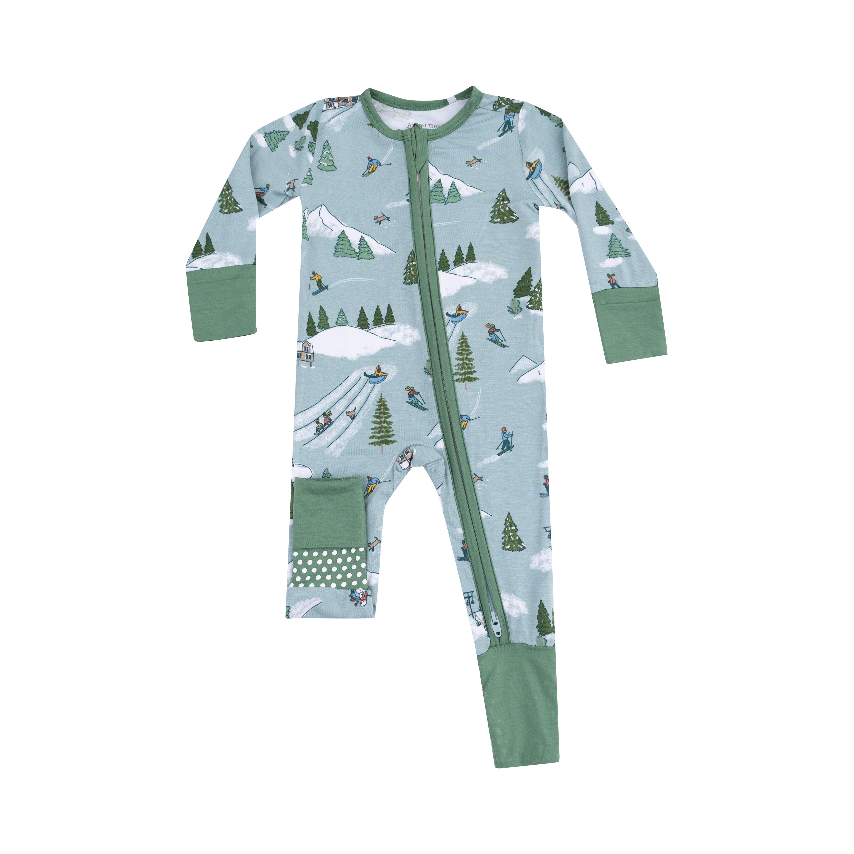 Convertible Romper in our  Winter Fun Skiers print from Angel Dear