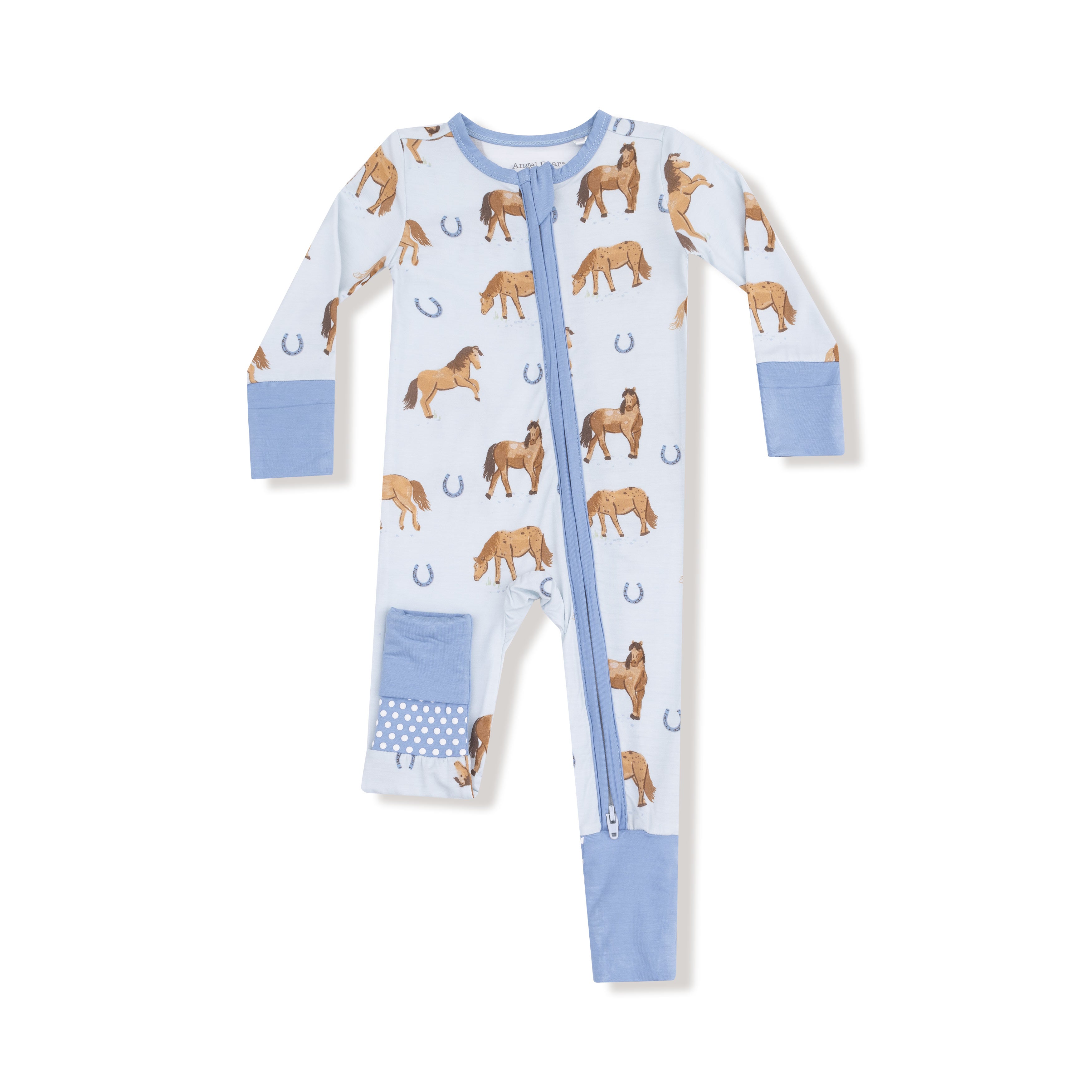 Convertible Romper in our  Horses - Blue print from Angel Dear