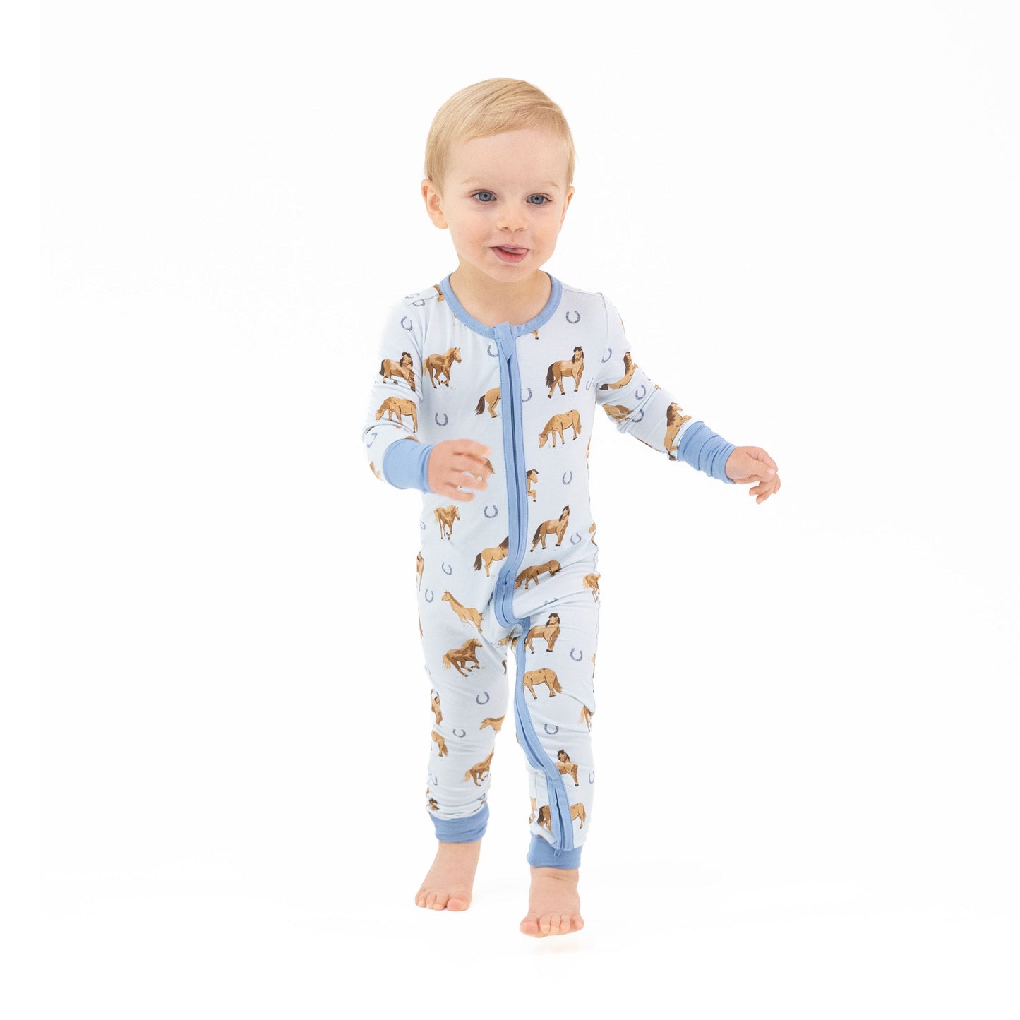 Convertible Romper in our  Horses - Blue print from Angel Dear