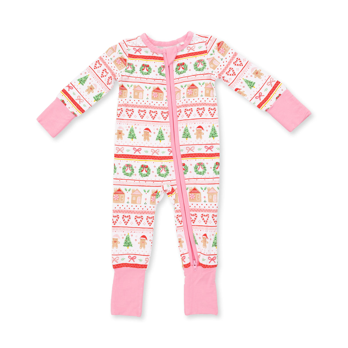Gingerbread Fair Isle Pink - Convertible Romper
