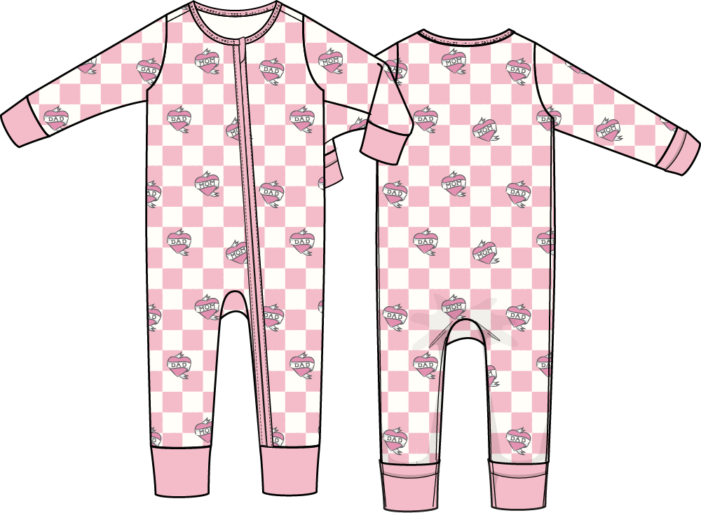 Heart Tattoo Check Pink - Convertible Romper