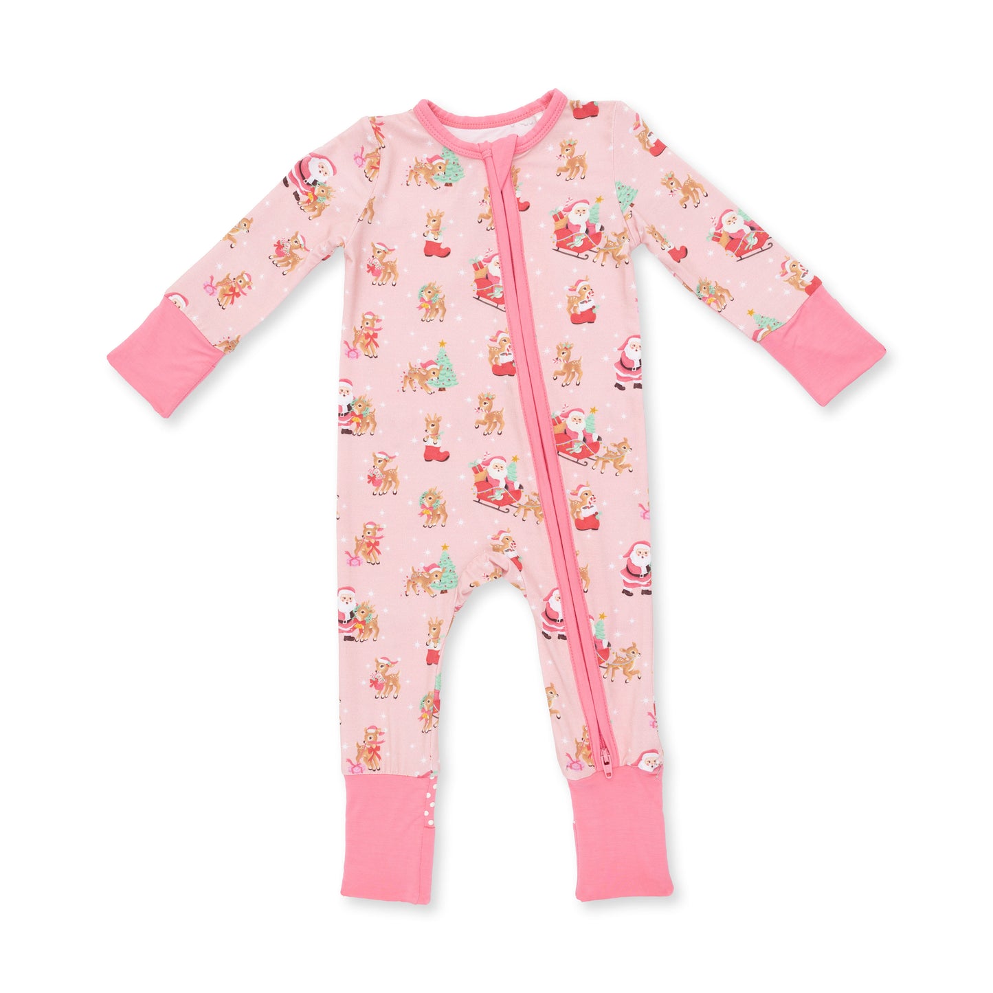 Vintage Reindeer & Santa Pink - Convertible Romper