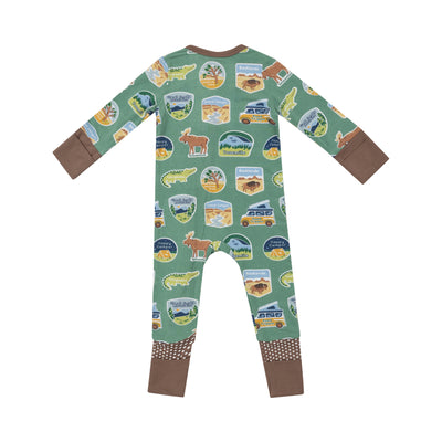 2 Way Zipper Romper - National Park Stickers-Angel Dear