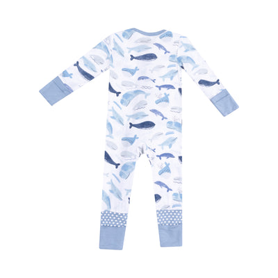 2 Way Zipper Romper - Blue Whales