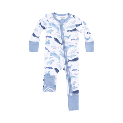 2 Way Zipper Romper - Blue Whales