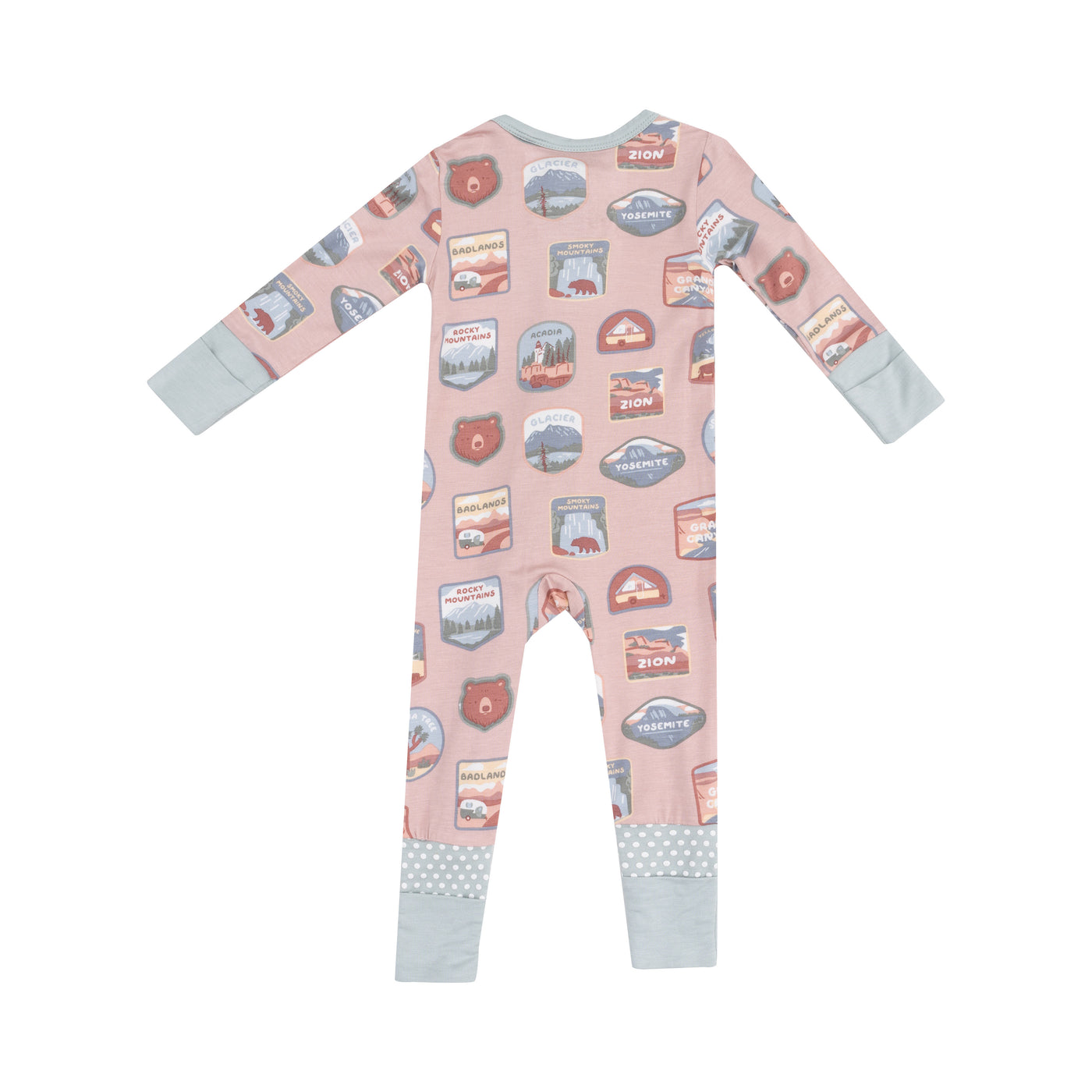 2 Way Zipper Romper - National Park Patches Pink